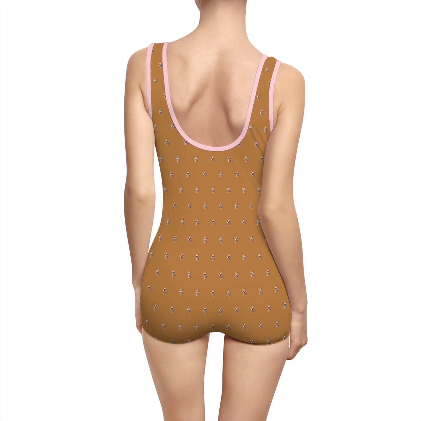 Women's Customizable MyGranddogger Light Brown Vintage Swimsuit, Retro Bathing Suit, Stylish Swimwear, Summer Pool Party Outfit, Beach Vacation Essential, Holiday Swimwear