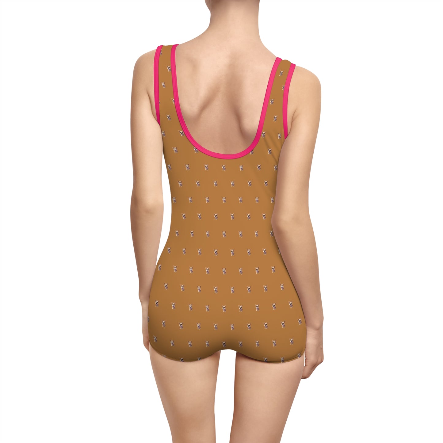 Women's Customizable MyGranddogger Light Brown Vintage Swimsuit, Retro Bathing Suit, Stylish Swimwear, Summer Pool Party Outfit, Beach Vacation Essential, Holiday Swimwear