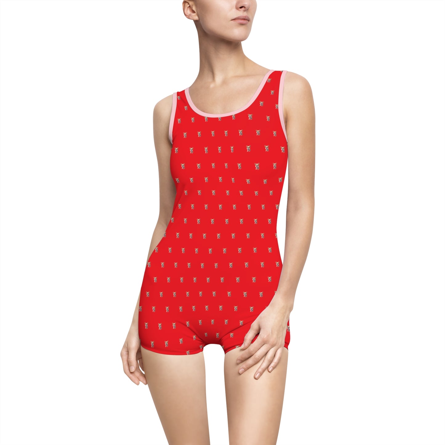 Women's Customizable MyGranddogger Red Vintage Swimsuit, Retro Bathing Suit, Stylish Swimwear, Summer Pool Party Outfit, Beach Vacation Essential, Holiday Swimwear