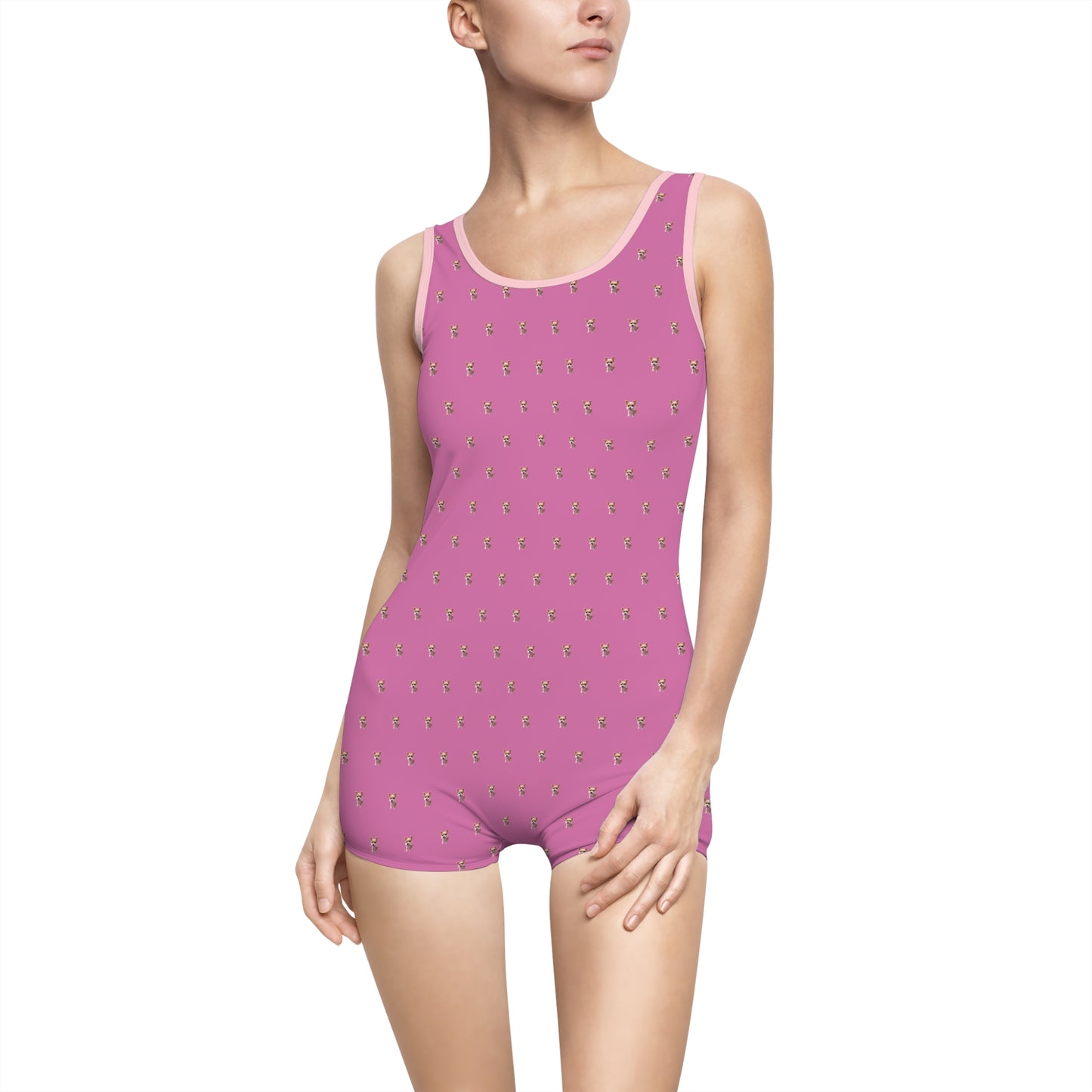 Women's Customizable MyGranddogger Pink Vintage Swimsuit, Retro Bathing Suit, Stylish Swimwear, Summer Pool Party Outfit, Beach Vacation Essential, Holiday Swimwear