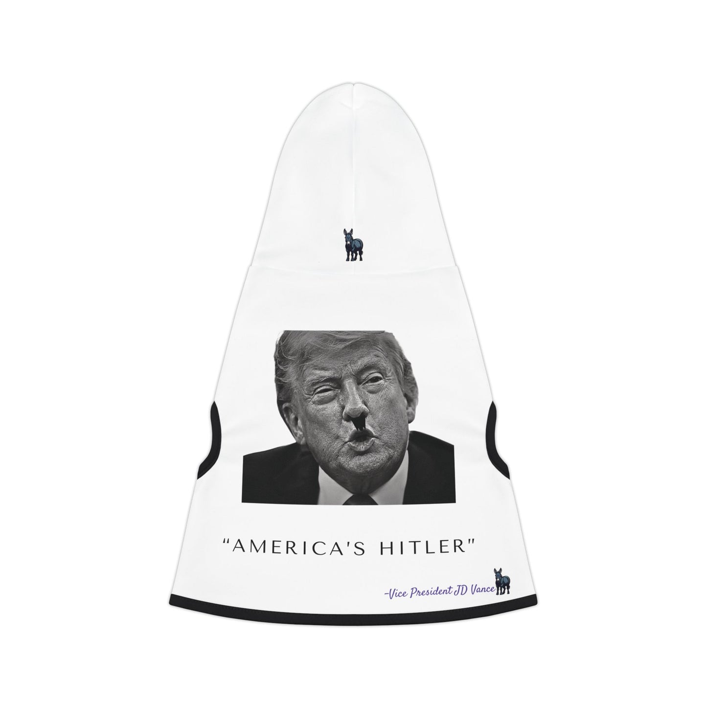 Democrat Donkey- America's Hitler Hoodie, Cozy Dog Apparel, Winter Pet Gear, Funny Pet Gift, Cute Animal Clothing