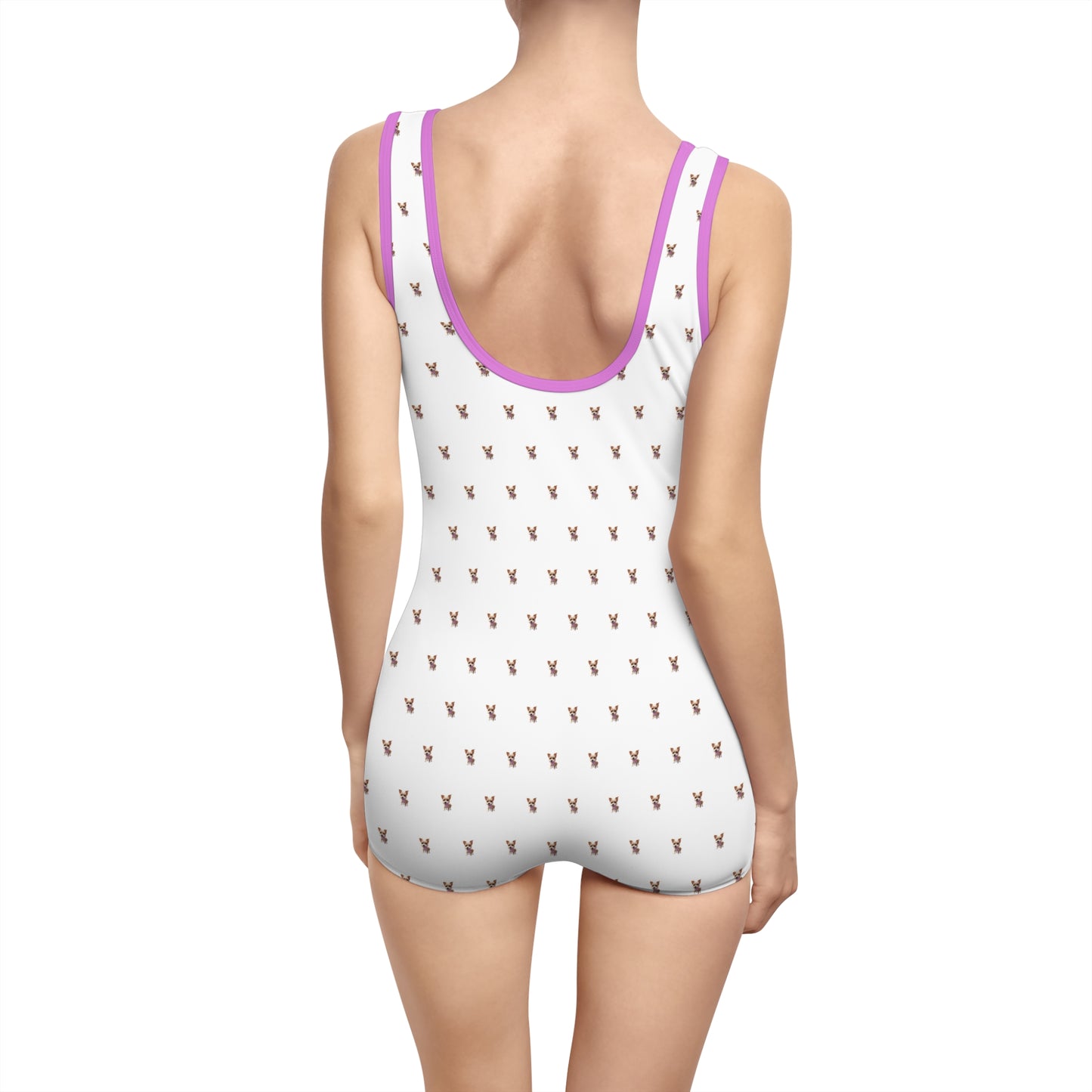 Women's Customizable MyGranddogger White Vintage Swimsuit, Retro Bathing Suit, Stylish Swimwear, Summer Pool Party Outfit, Beach Vacation Essential, Holiday Swimwear