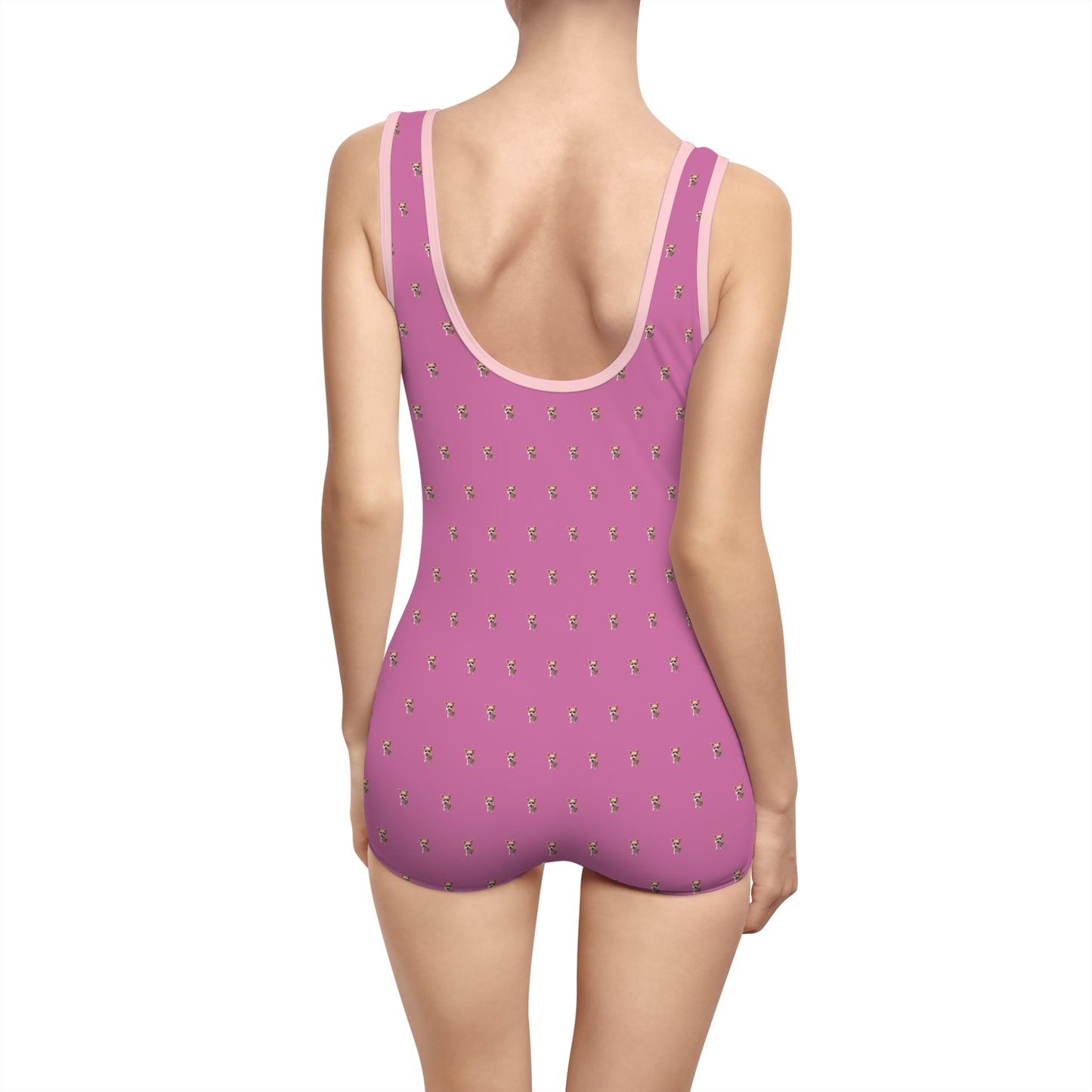 Women's Customizable MyGranddogger Pink Vintage Swimsuit, Retro Bathing Suit, Stylish Swimwear, Summer Pool Party Outfit, Beach Vacation Essential, Holiday Swimwear
