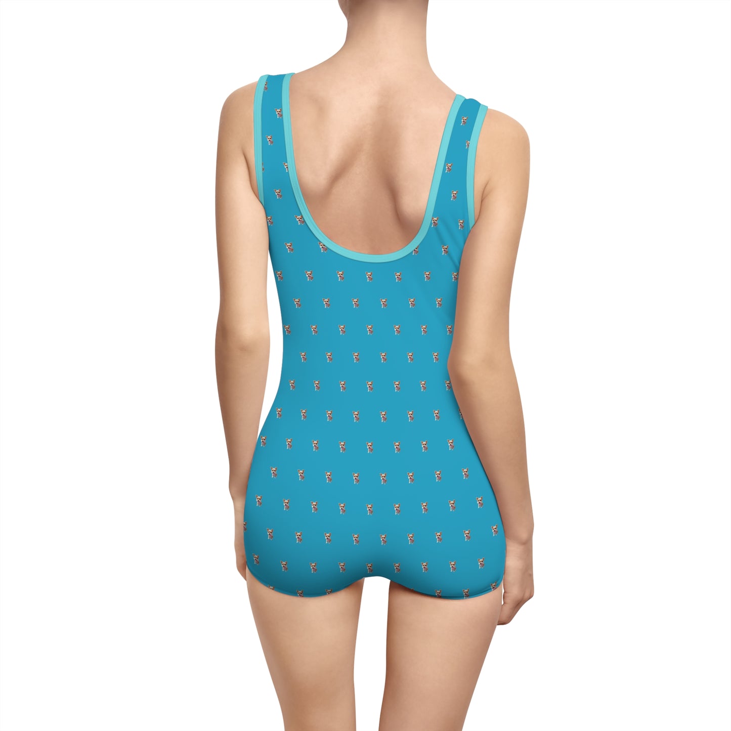 Women's Customizable MyGranddogger Turquoise Vintage Swimsuit, Retro Bathing Suit, Stylish Swimwear, Summer Pool Party Outfit, Beach Vacation Essential, Holiday Swimwear
