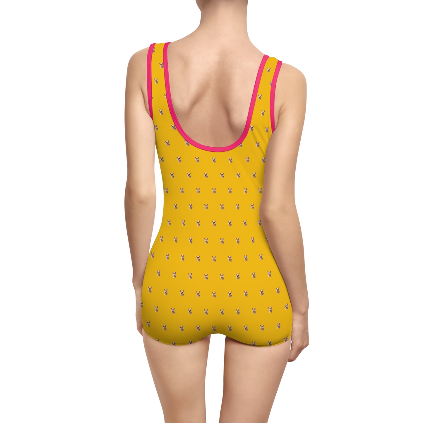 Women's Customizable MyGranddogger Yellow Gold Vintage Swimsuit, Retro Bathing Suit, Stylish Swimwear, Summer Pool Party Outfit, Beach Vacation Essential, Holiday Swimwear