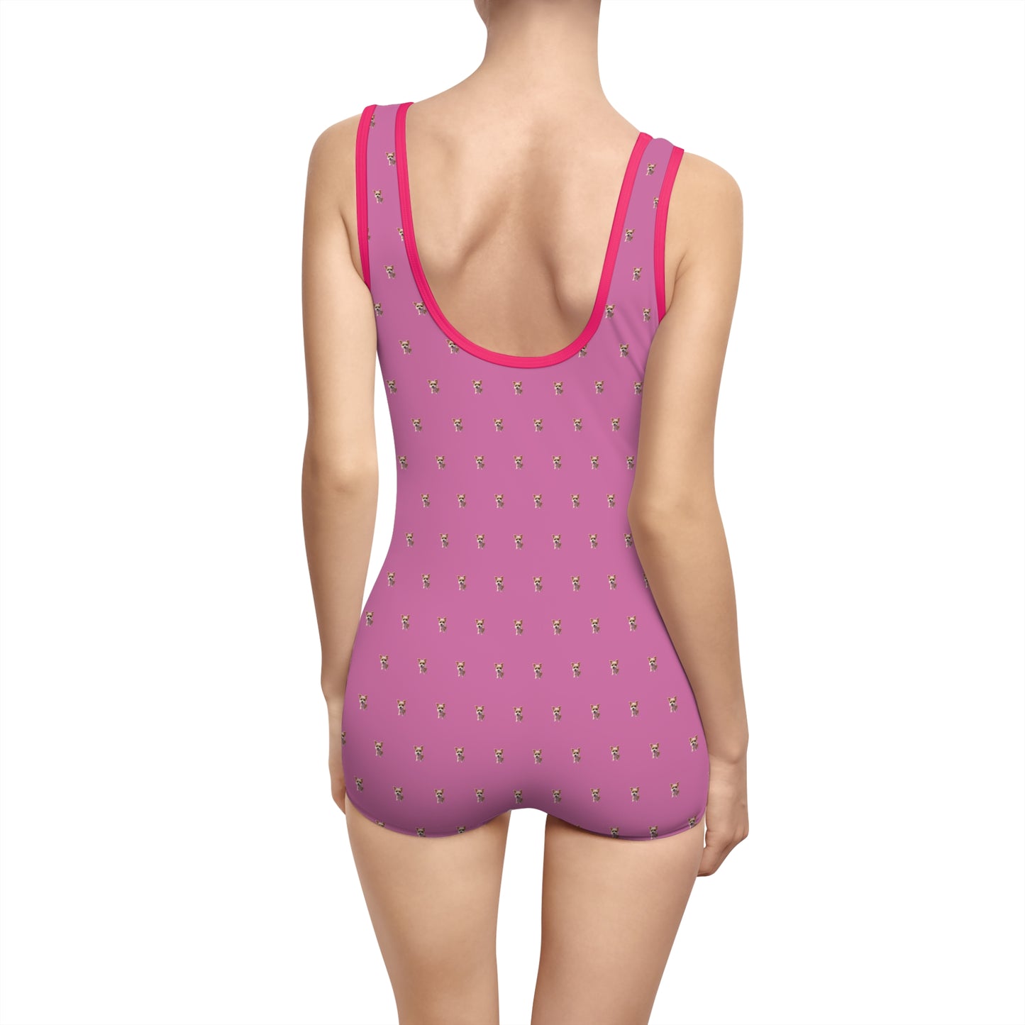 Women's Customizable MyGranddogger Pink Vintage Swimsuit, Retro Bathing Suit, Stylish Swimwear, Summer Pool Party Outfit, Beach Vacation Essential, Holiday Swimwear