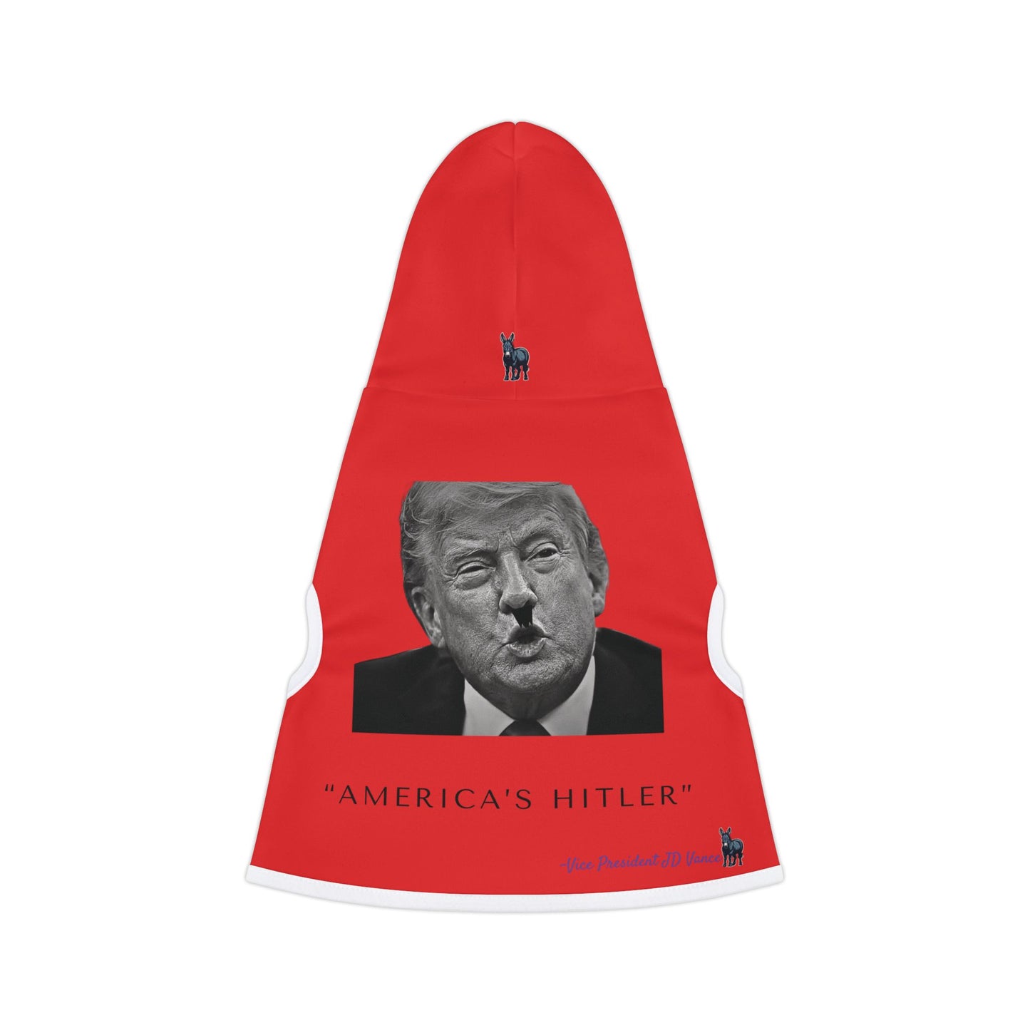 Democrat Donkey- America's Hitler Hoodie in Red, Cozy Dog Apparel, Winter Pet Gear, Funny Pet Gift, Cute Animal Clothing