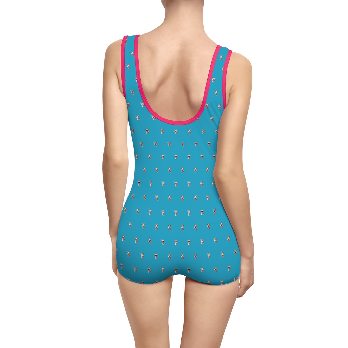 Women's Customizable MyGranddogger Turquoise Vintage Swimsuit, Retro Bathing Suit, Stylish Swimwear, Summer Pool Party Outfit, Beach Vacation Essential, Holiday Swimwear