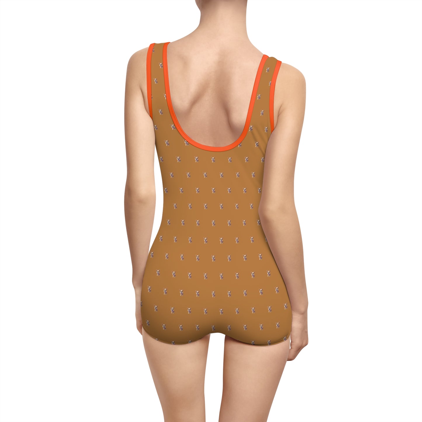 Women's Customizable MyGranddogger Light Brown Vintage Swimsuit, Retro Bathing Suit, Stylish Swimwear, Summer Pool Party Outfit, Beach Vacation Essential, Holiday Swimwear