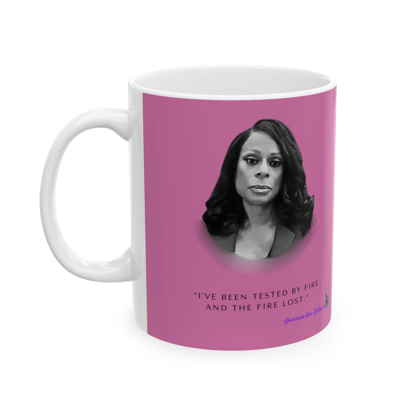 Democrat Donkey feat. Nicole Collier and Ann Richards Pink Ceramic Mug, 11oz & 15oz Sizes, Great for Birthdays, Coffee Lover's Present, Humorous Home Decor