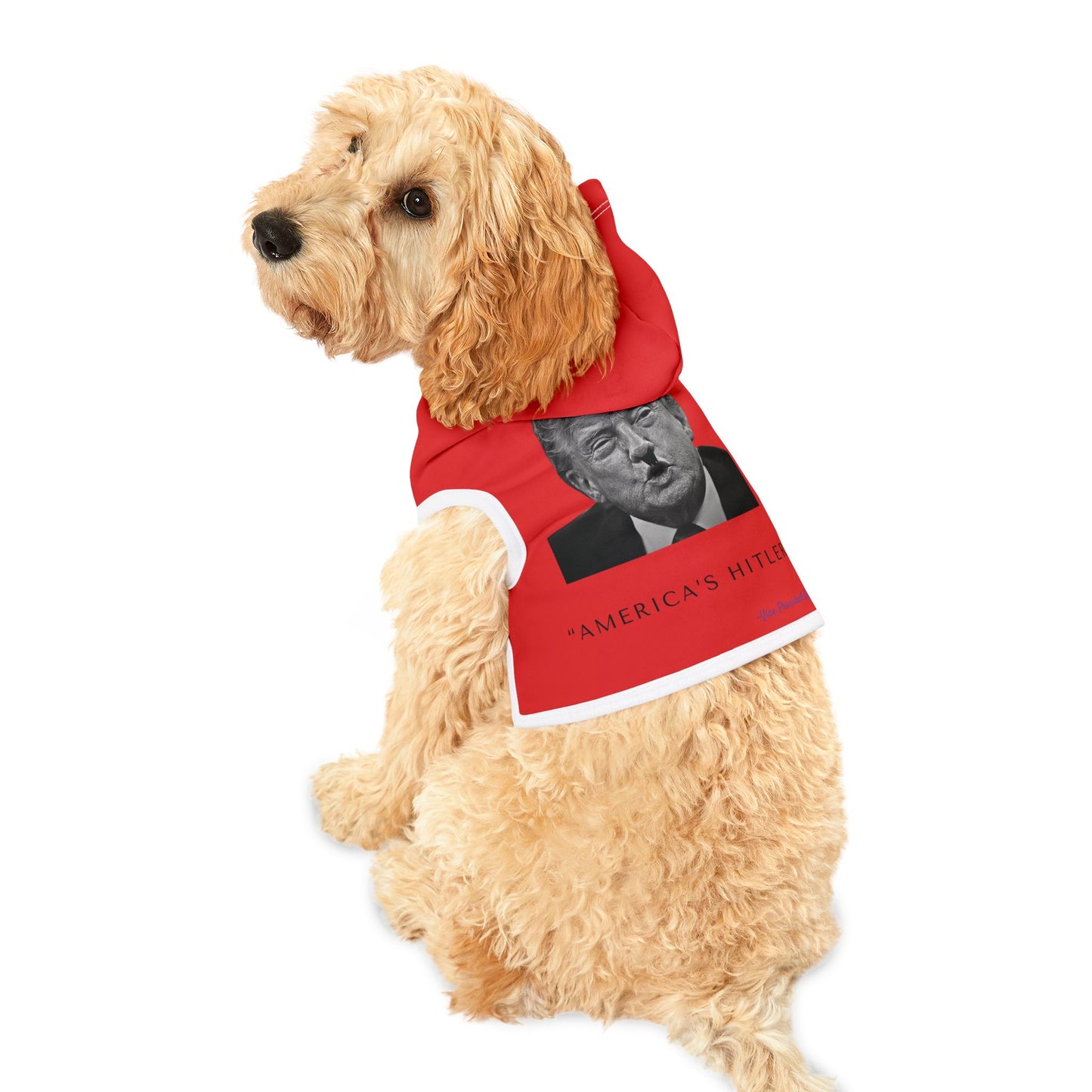 Democrat Donkey- America's Hitler Hoodie in Red, Cozy Dog Apparel, Winter Pet Gear, Funny Pet Gift, Cute Animal Clothing