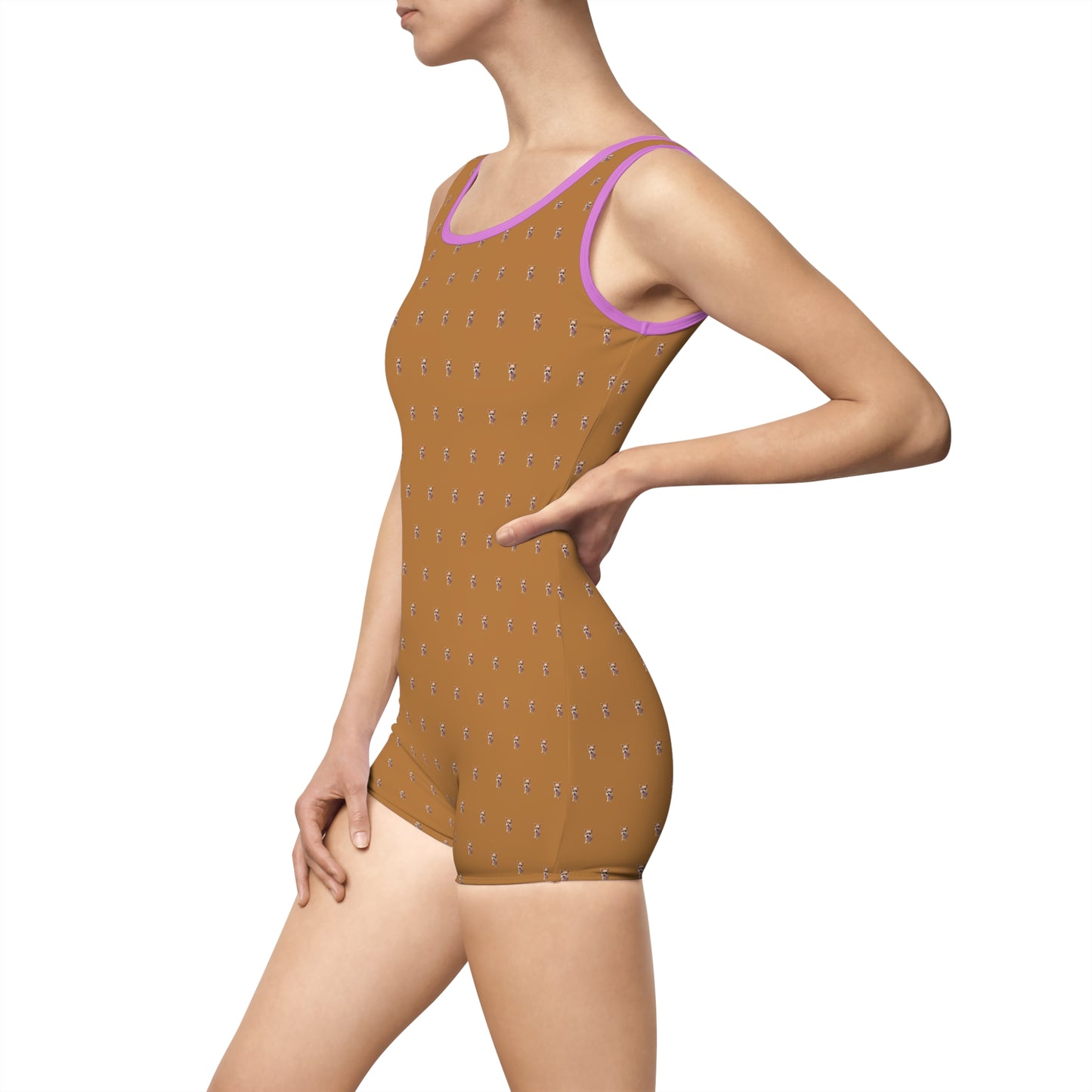 Women's Customizable MyGranddogger Light Brown Vintage Swimsuit, Retro Bathing Suit, Stylish Swimwear, Summer Pool Party Outfit, Beach Vacation Essential, Holiday Swimwear
