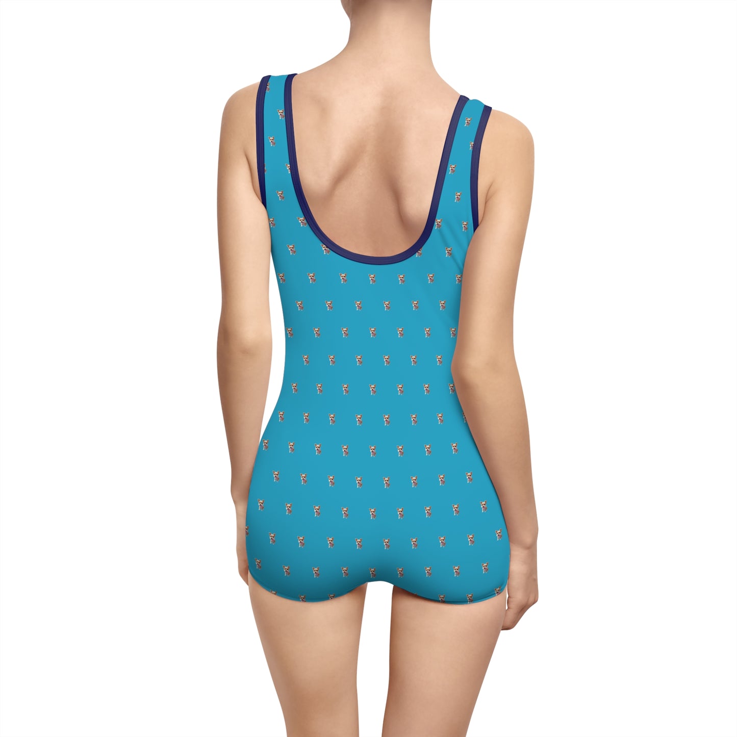 Women's Customizable MyGranddogger Turquoise Vintage Swimsuit, Retro Bathing Suit, Stylish Swimwear, Summer Pool Party Outfit, Beach Vacation Essential, Holiday Swimwear