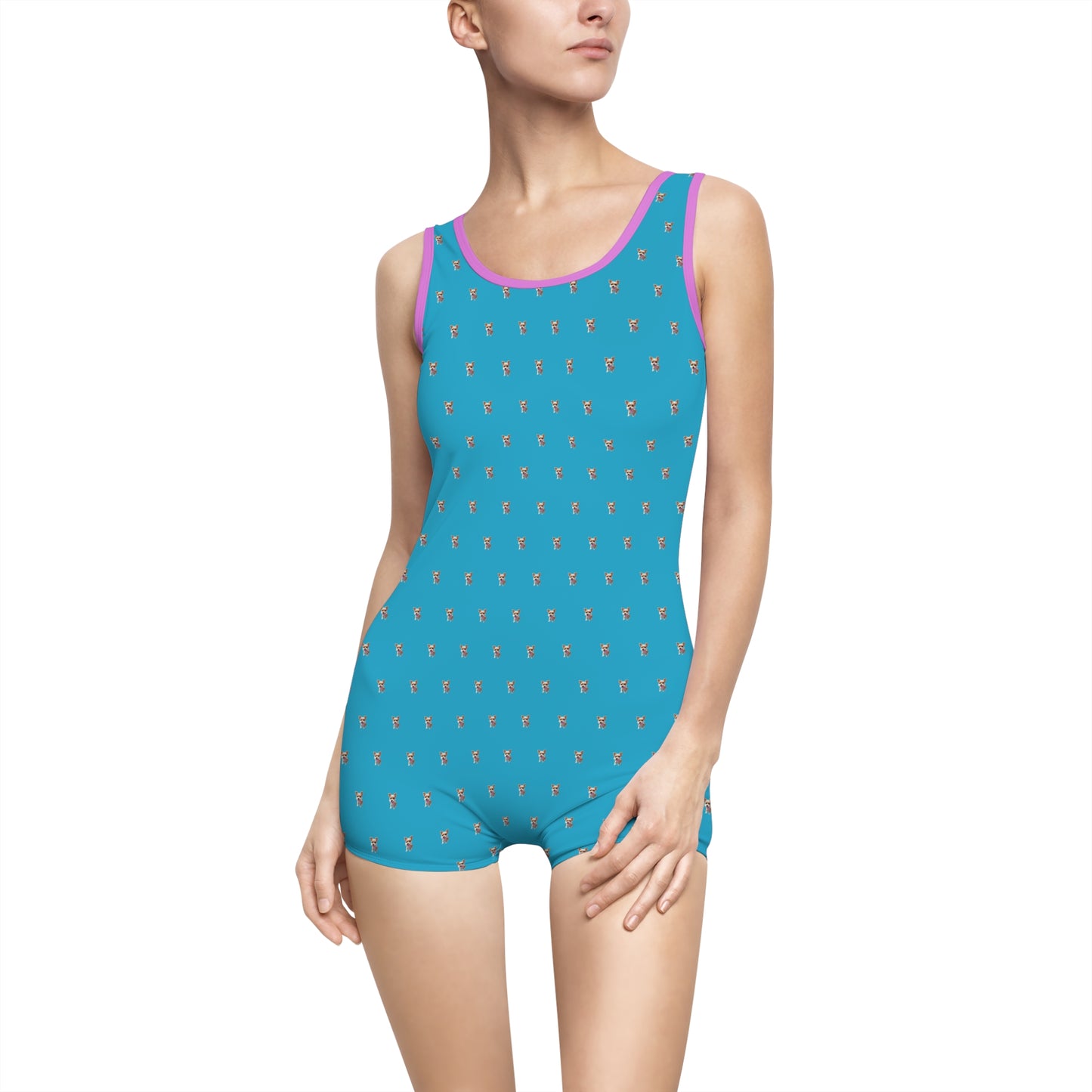 Women's Customizable MyGranddogger Turquoise Vintage Swimsuit, Retro Bathing Suit, Stylish Swimwear, Summer Pool Party Outfit, Beach Vacation Essential, Holiday Swimwear