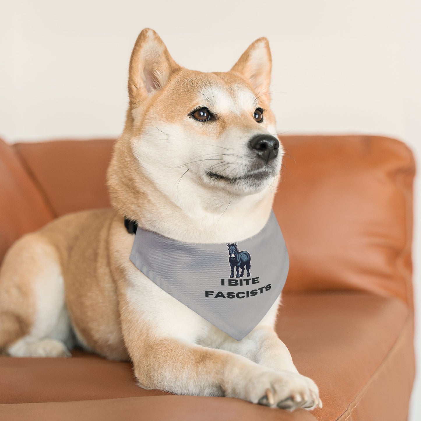 Democrat Donkey I Bite Fascists Pet Bandana Collar, Dog Fashion Accessory, Unique Pet Gift, Adjustable Dog Scarf, Cute Dog Apparel
