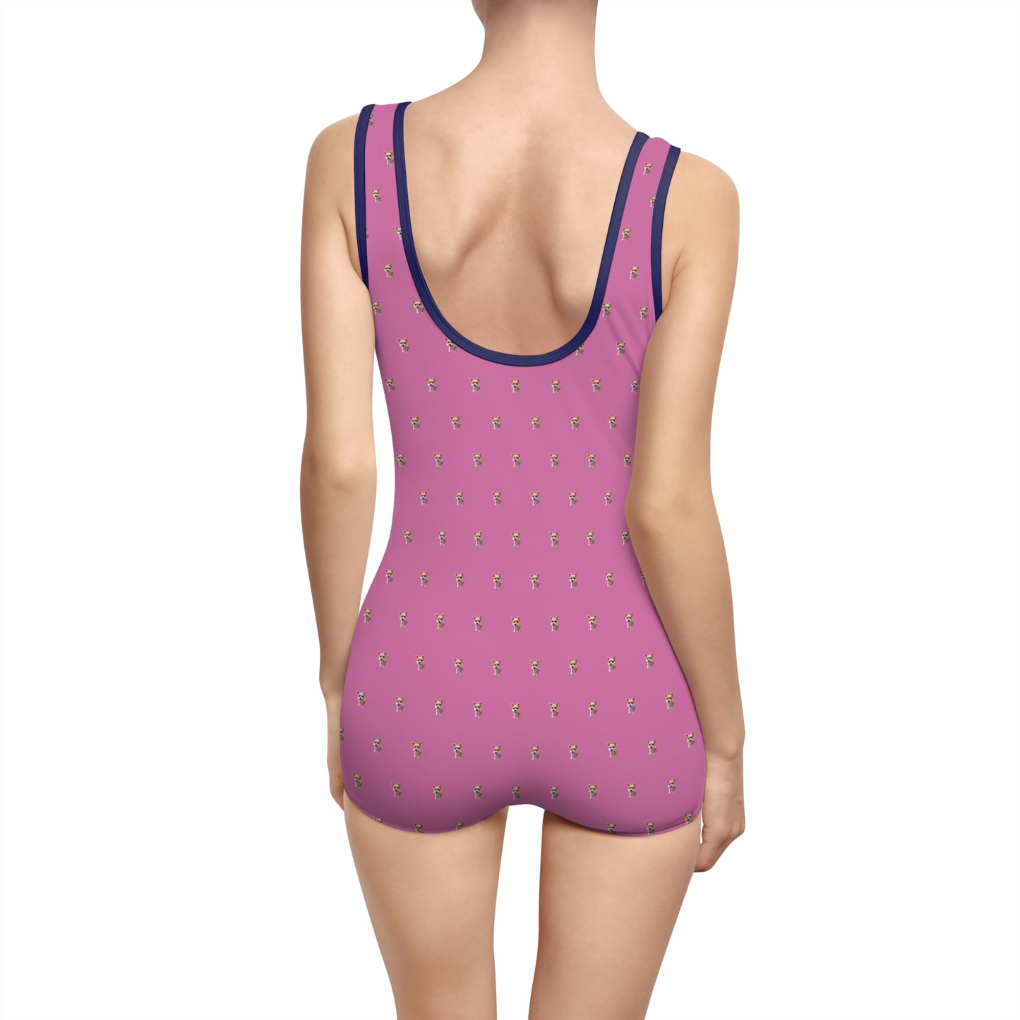 Women's Customizable MyGranddogger Pink Vintage Swimsuit, Retro Bathing Suit, Stylish Swimwear, Summer Pool Party Outfit, Beach Vacation Essential, Holiday Swimwear