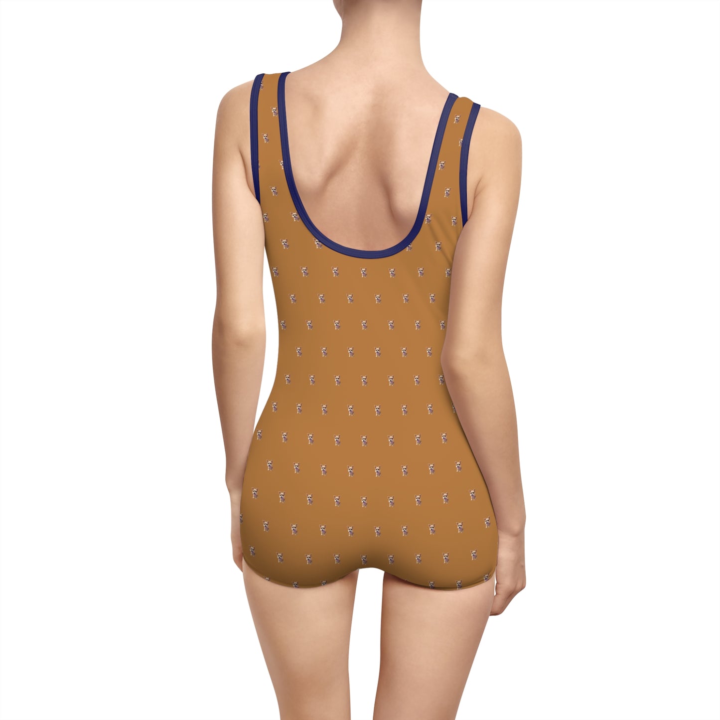 Women's Customizable MyGranddogger Light Brown Vintage Swimsuit, Retro Bathing Suit, Stylish Swimwear, Summer Pool Party Outfit, Beach Vacation Essential, Holiday Swimwear