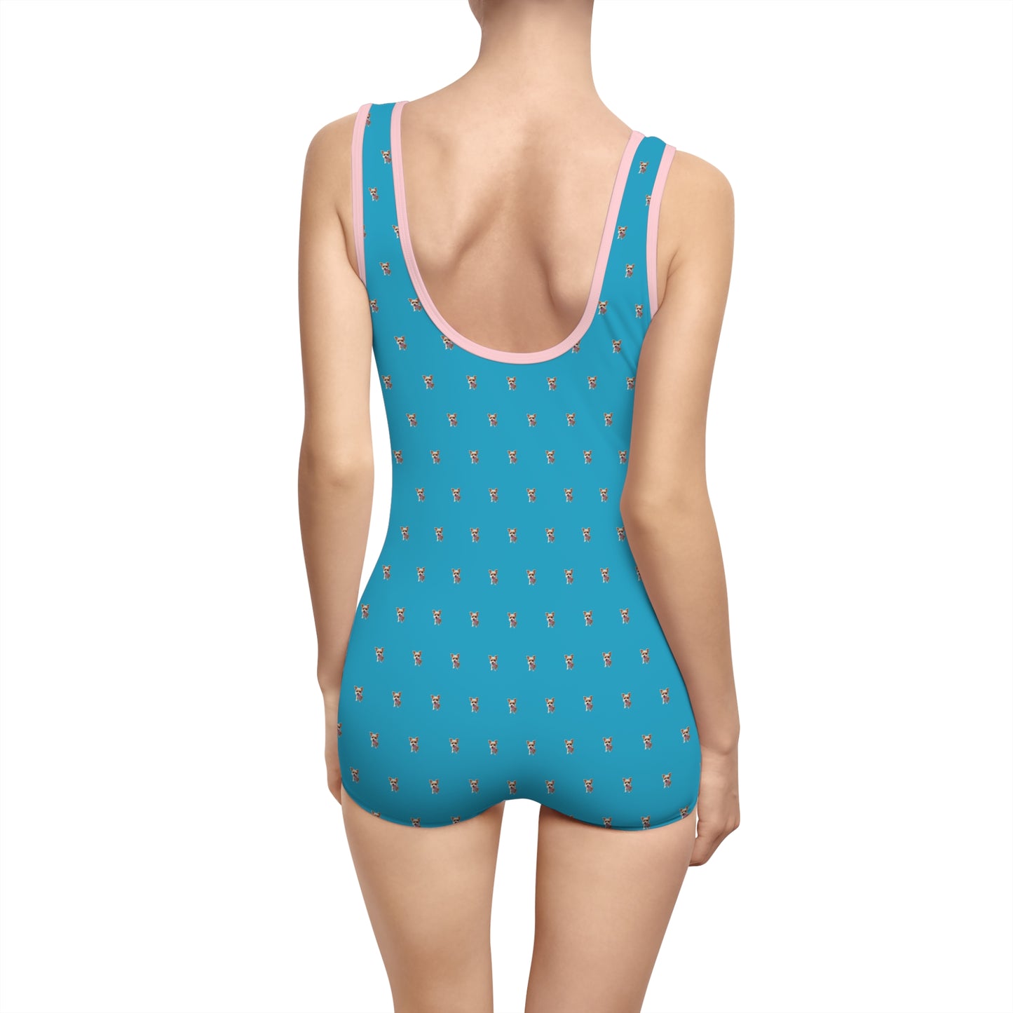 Women's Customizable MyGranddogger Turquoise Vintage Swimsuit, Retro Bathing Suit, Stylish Swimwear, Summer Pool Party Outfit, Beach Vacation Essential, Holiday Swimwear