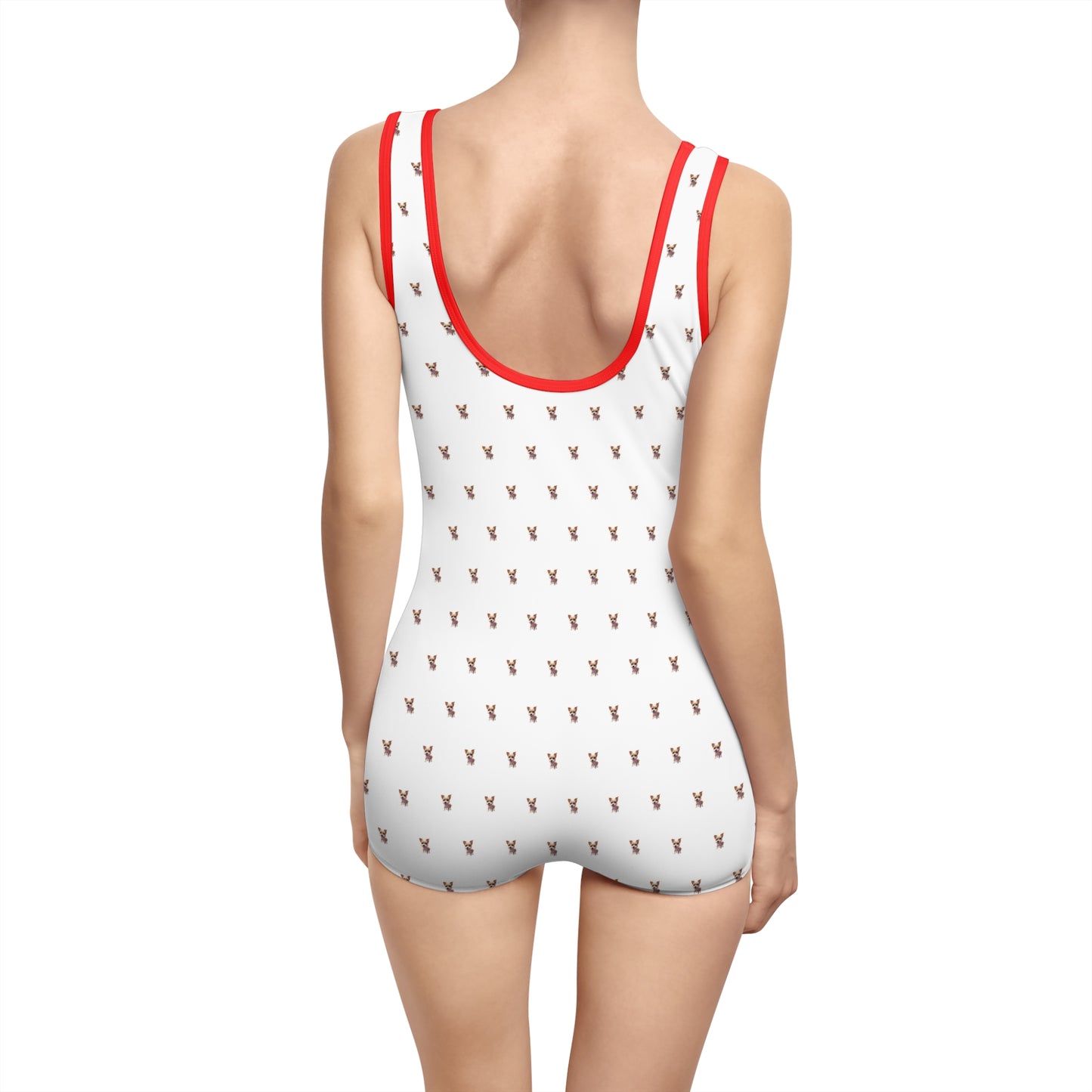 Women's Customizable MyGranddogger White Vintage Swimsuit, Retro Bathing Suit, Stylish Swimwear, Summer Pool Party Outfit, Beach Vacation Essential, Holiday Swimwear