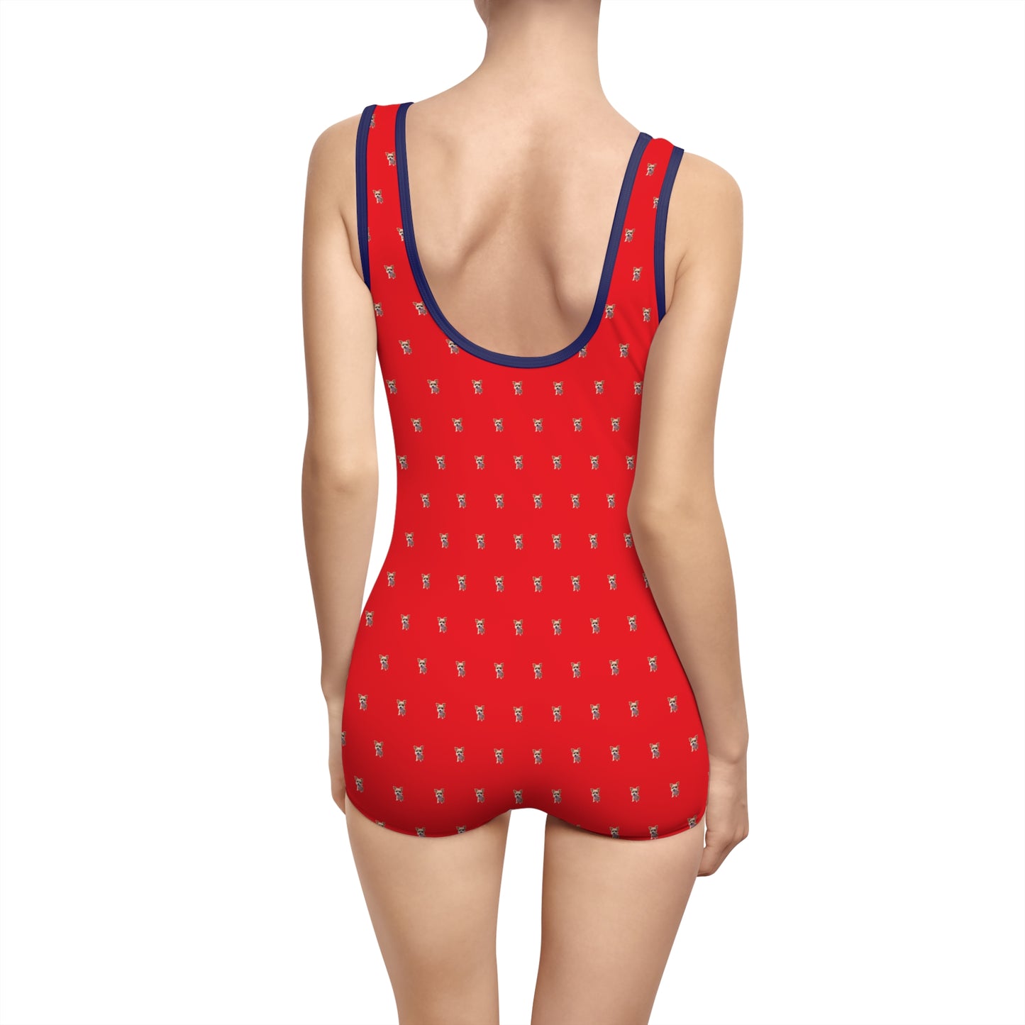 Women's Customizable MyGranddogger Red Vintage Swimsuit, Retro Bathing Suit, Stylish Swimwear, Summer Pool Party Outfit, Beach Vacation Essential, Holiday Swimwear