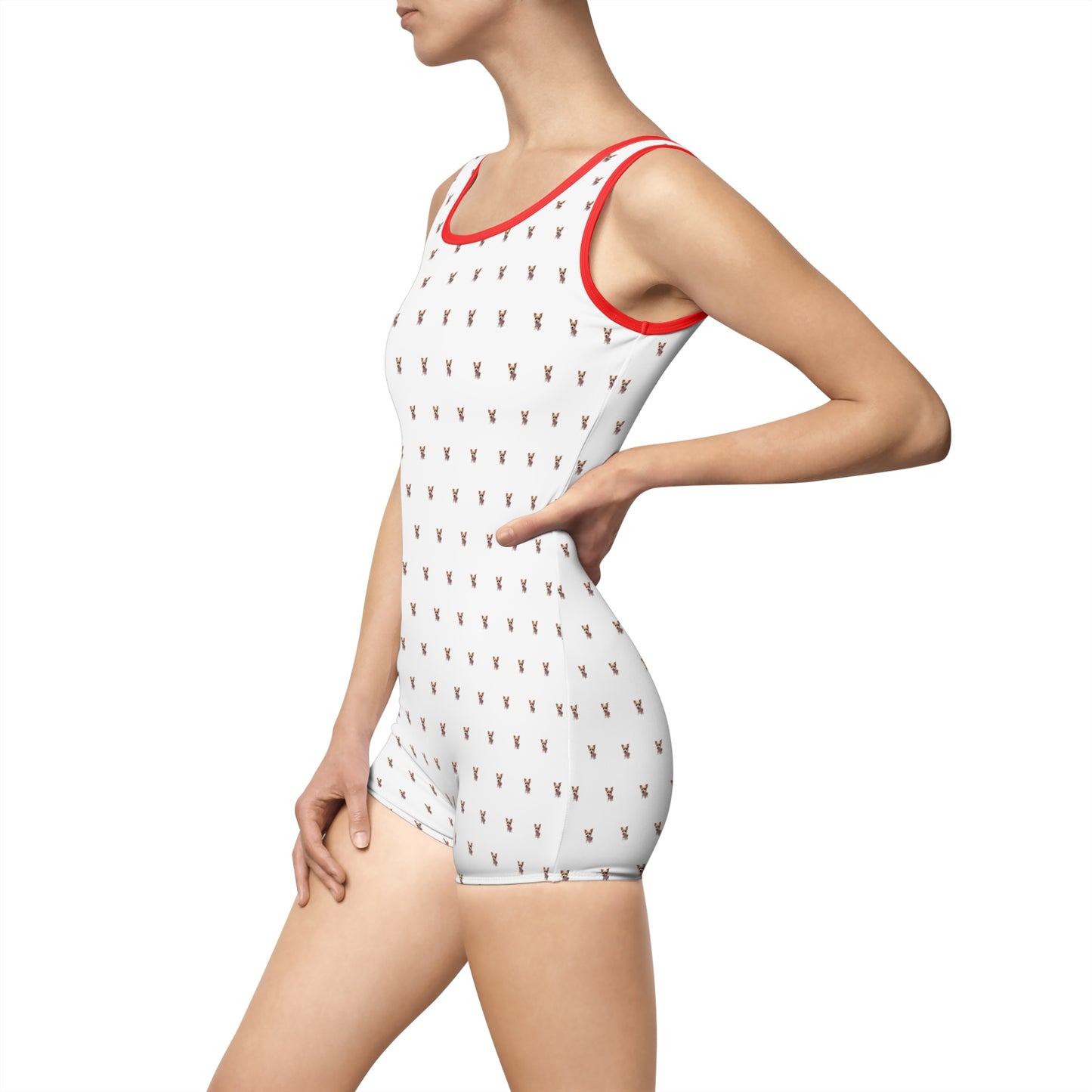 Women's Customizable MyGranddogger White Vintage Swimsuit, Retro Bathing Suit, Stylish Swimwear, Summer Pool Party Outfit, Beach Vacation Essential, Holiday Swimwear