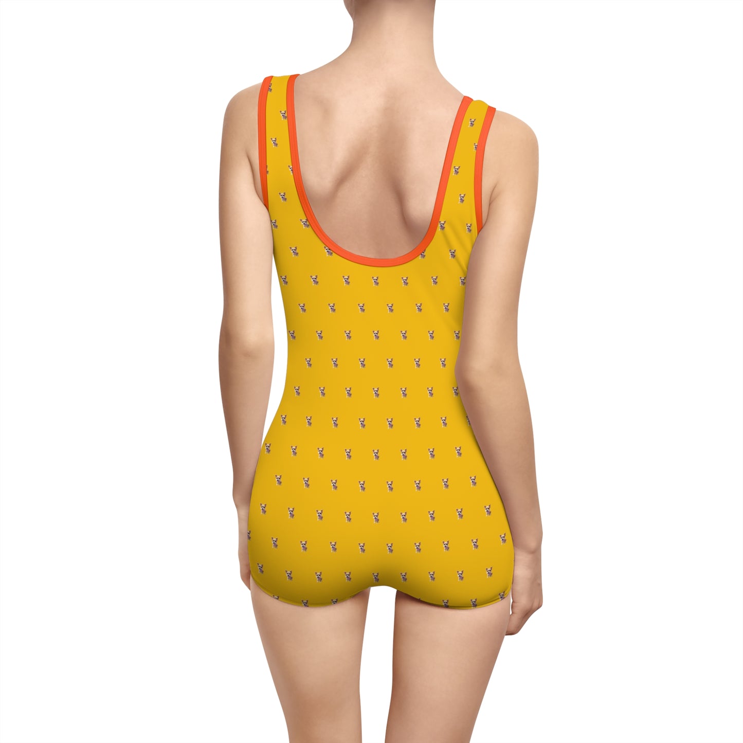 Women's Customizable MyGranddogger Yellow Gold Vintage Swimsuit, Retro Bathing Suit, Stylish Swimwear, Summer Pool Party Outfit, Beach Vacation Essential, Holiday Swimwear