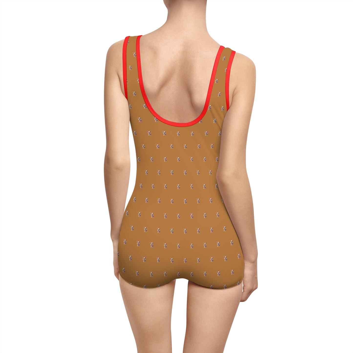 Women's Customizable MyGranddogger Light Brown Vintage Swimsuit, Retro Bathing Suit, Stylish Swimwear, Summer Pool Party Outfit, Beach Vacation Essential, Holiday Swimwear