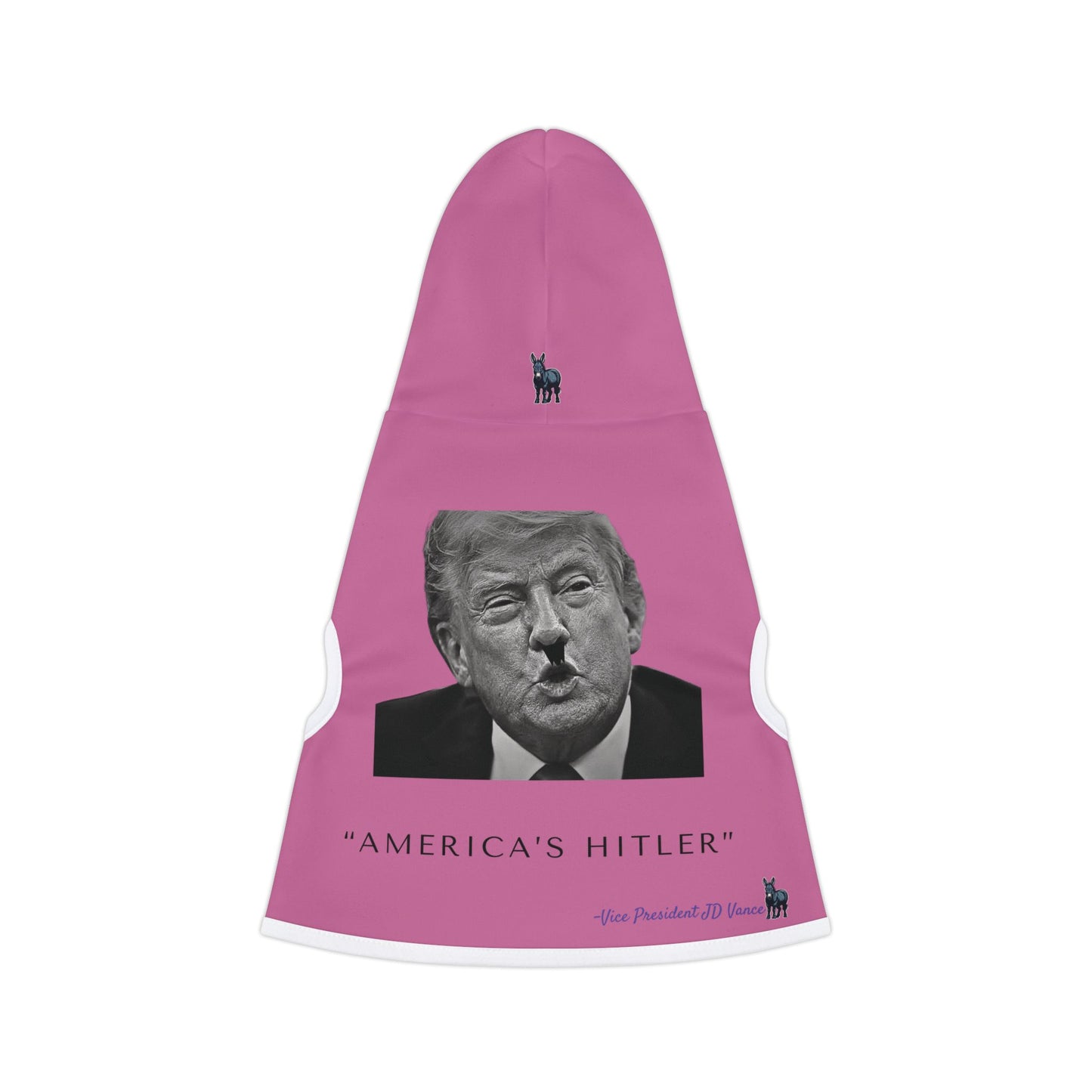 Democrat Donkey- America's Hitler Pink Hoodie, Cozy Dog Apparel, Winter Pet Gear, Funny Pet Gift, Cute Animal Clothing