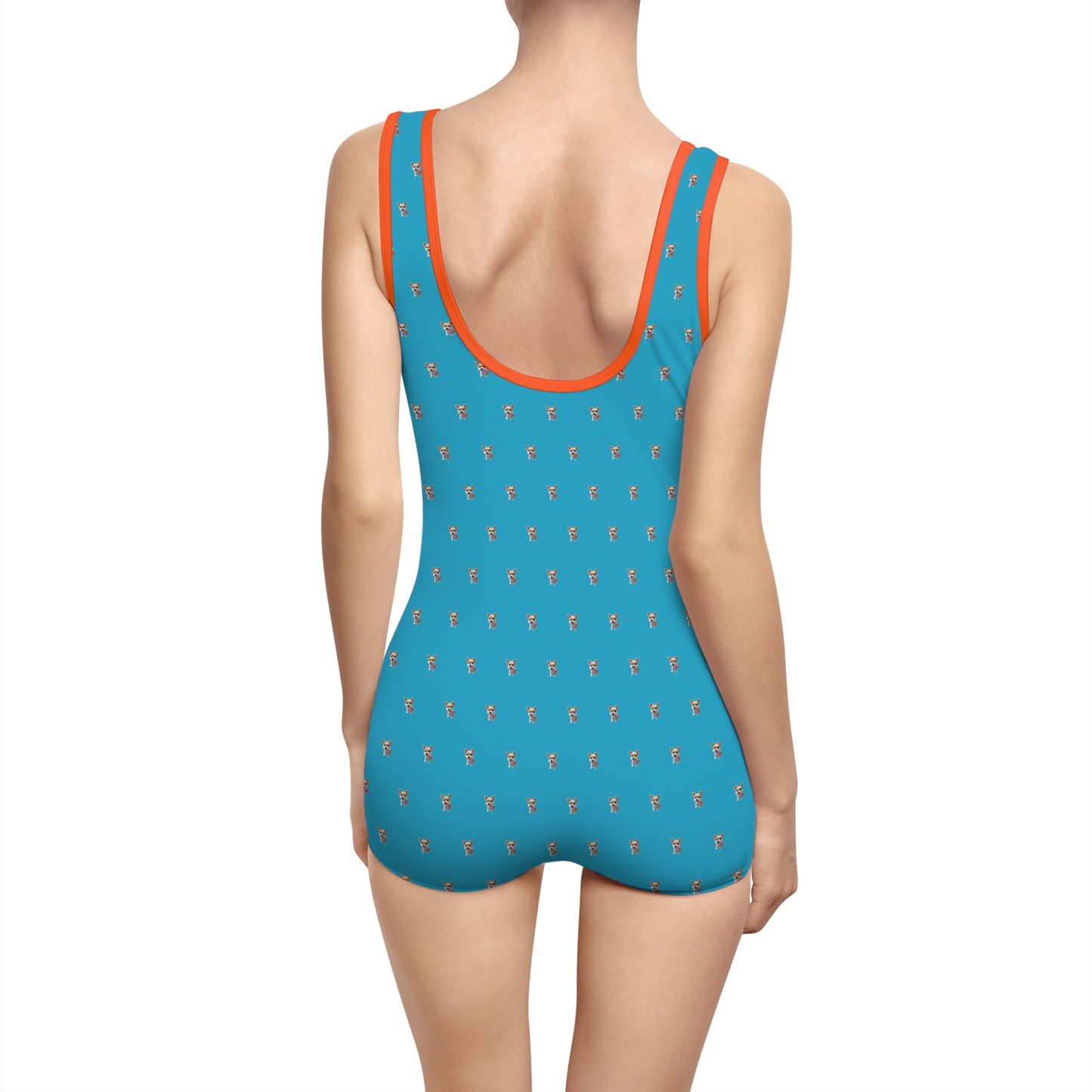 Women's Customizable MyGranddogger Turquoise Vintage Swimsuit, Retro Bathing Suit, Stylish Swimwear, Summer Pool Party Outfit, Beach Vacation Essential, Holiday Swimwear
