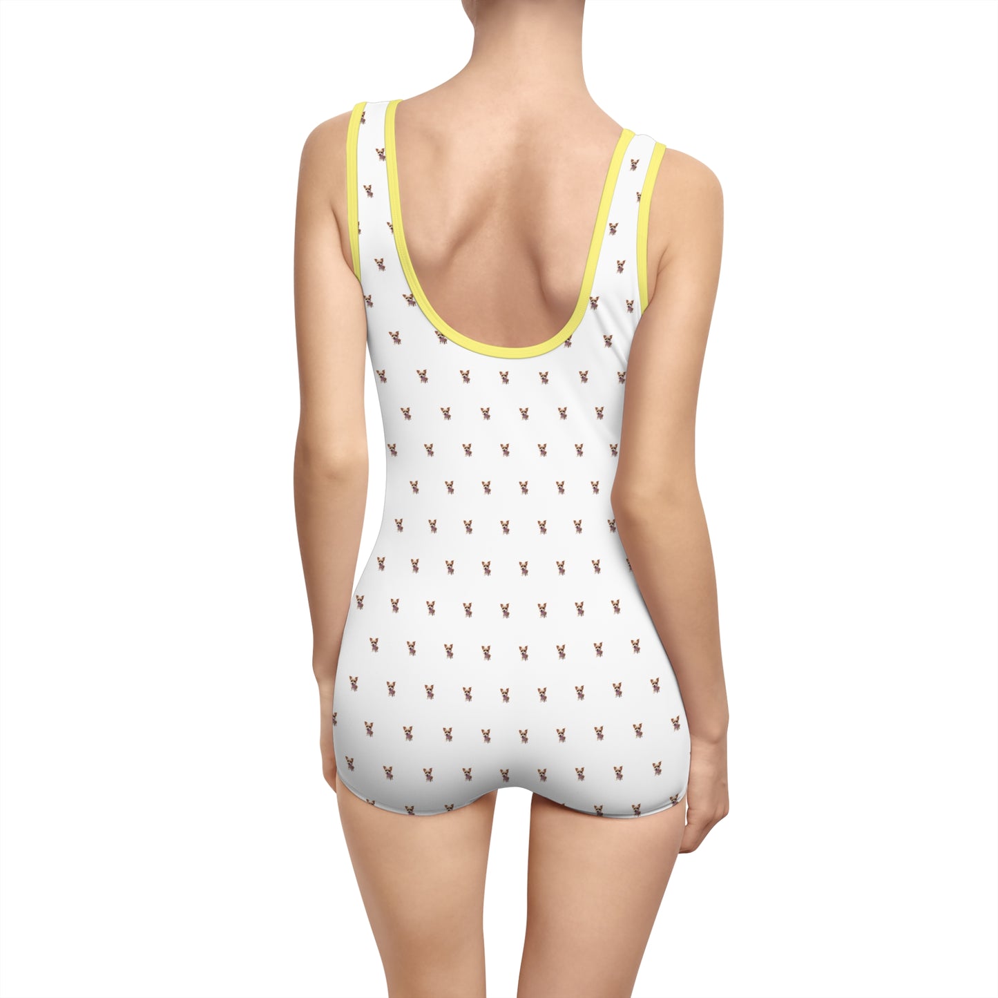 Women's Customizable MyGranddogger White Vintage Swimsuit, Retro Bathing Suit, Stylish Swimwear, Summer Pool Party Outfit, Beach Vacation Essential, Holiday Swimwear