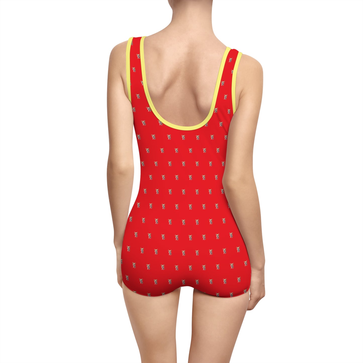 Women's Customizable MyGranddogger Red Vintage Swimsuit, Retro Bathing Suit, Stylish Swimwear, Summer Pool Party Outfit, Beach Vacation Essential, Holiday Swimwear