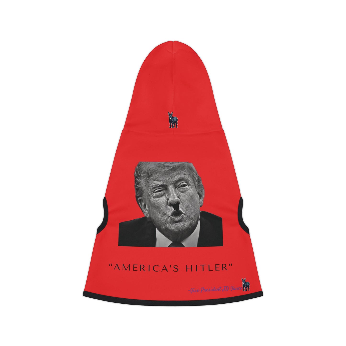Democrat Donkey- America's Hitler Hoodie in Red, Cozy Dog Apparel, Winter Pet Gear, Funny Pet Gift, Cute Animal Clothing