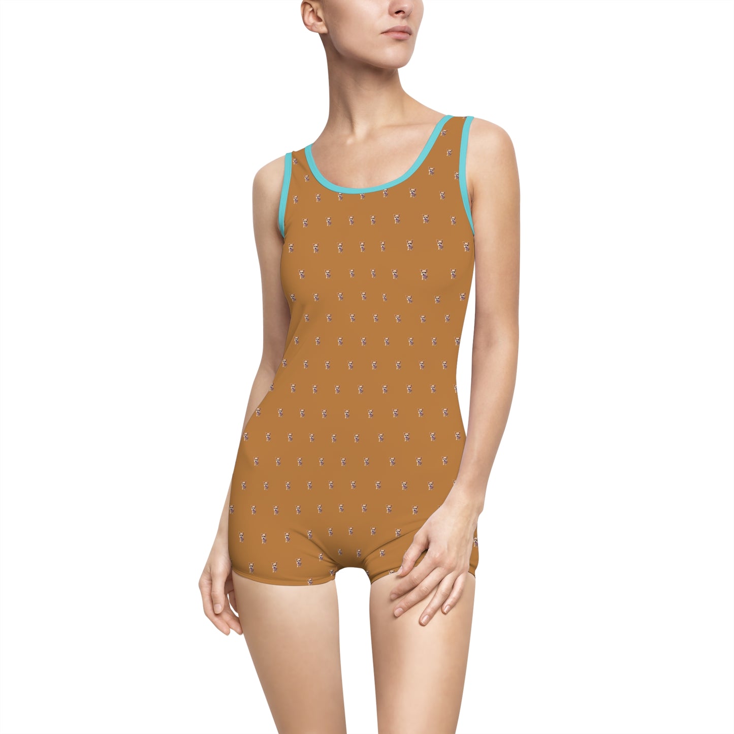 Women's Customizable MyGranddogger Light Brown Vintage Swimsuit, Retro Bathing Suit, Stylish Swimwear, Summer Pool Party Outfit, Beach Vacation Essential, Holiday Swimwear