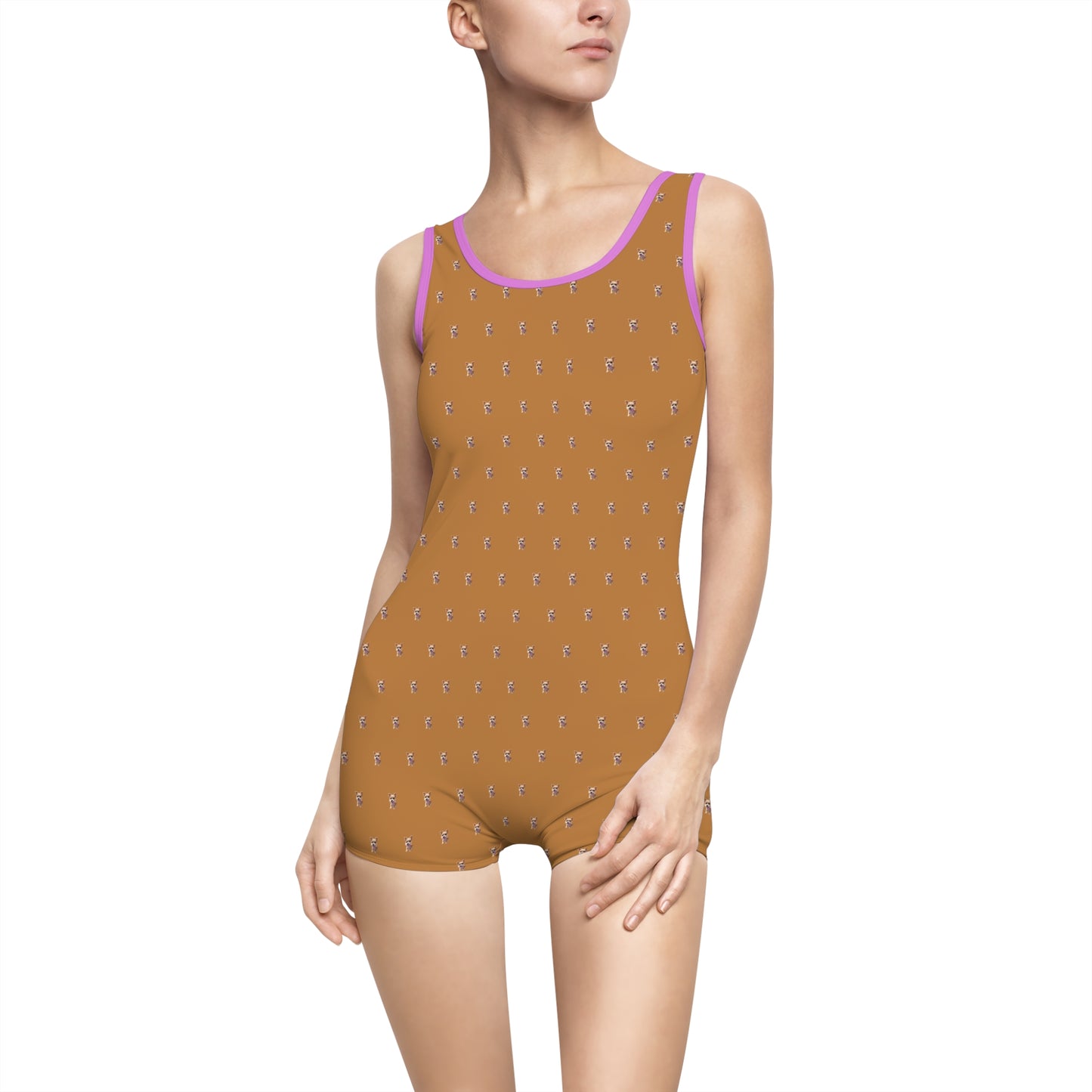 Women's Customizable MyGranddogger Light Brown Vintage Swimsuit, Retro Bathing Suit, Stylish Swimwear, Summer Pool Party Outfit, Beach Vacation Essential, Holiday Swimwear