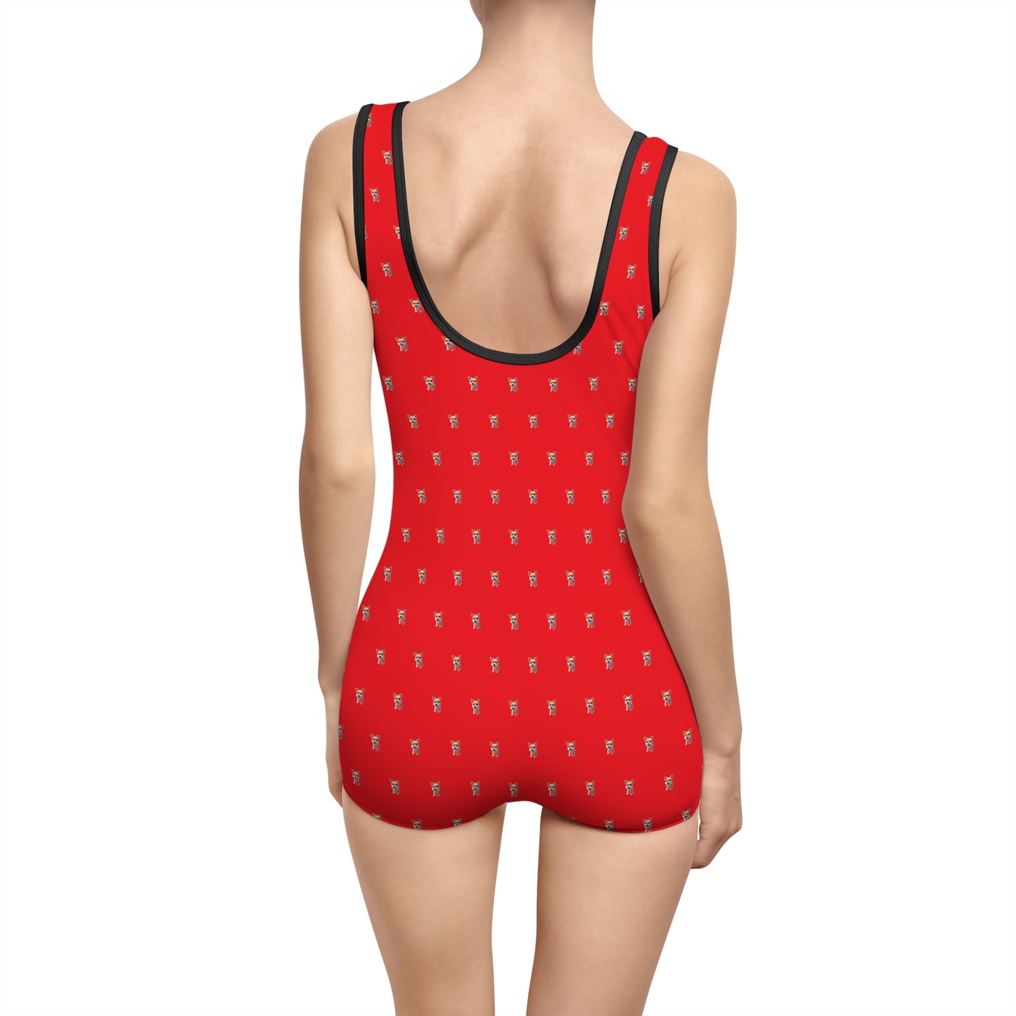 Women's Customizable MyGranddogger Red Vintage Swimsuit, Retro Bathing Suit, Stylish Swimwear, Summer Pool Party Outfit, Beach Vacation Essential, Holiday Swimwear