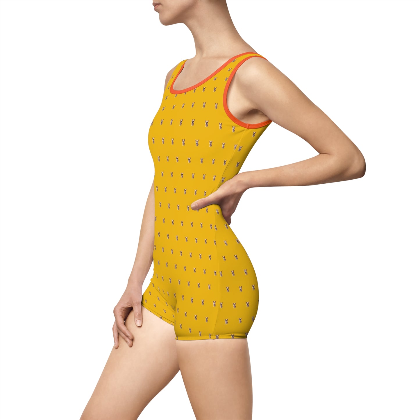 Women's Customizable MyGranddogger Yellow Gold Vintage Swimsuit, Retro Bathing Suit, Stylish Swimwear, Summer Pool Party Outfit, Beach Vacation Essential, Holiday Swimwear