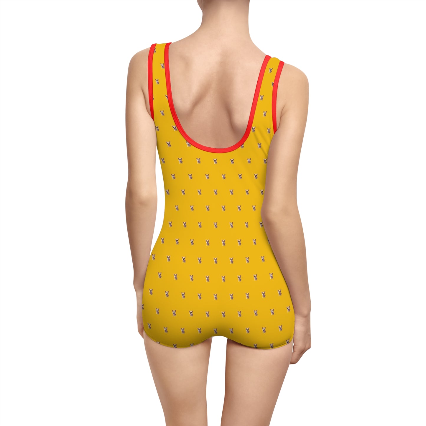 Women's Customizable MyGranddogger Yellow Gold Vintage Swimsuit, Retro Bathing Suit, Stylish Swimwear, Summer Pool Party Outfit, Beach Vacation Essential, Holiday Swimwear