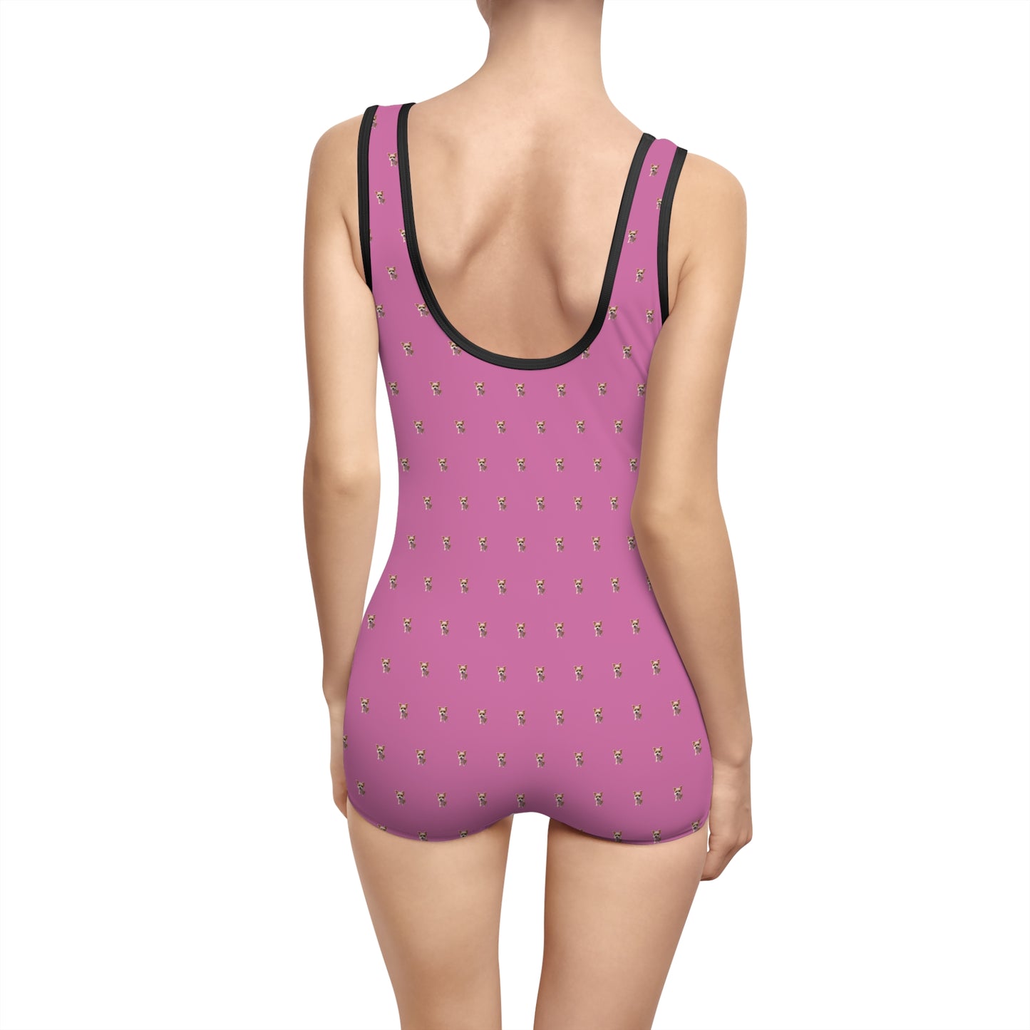 Women's Customizable MyGranddogger Pink Vintage Swimsuit, Retro Bathing Suit, Stylish Swimwear, Summer Pool Party Outfit, Beach Vacation Essential, Holiday Swimwear