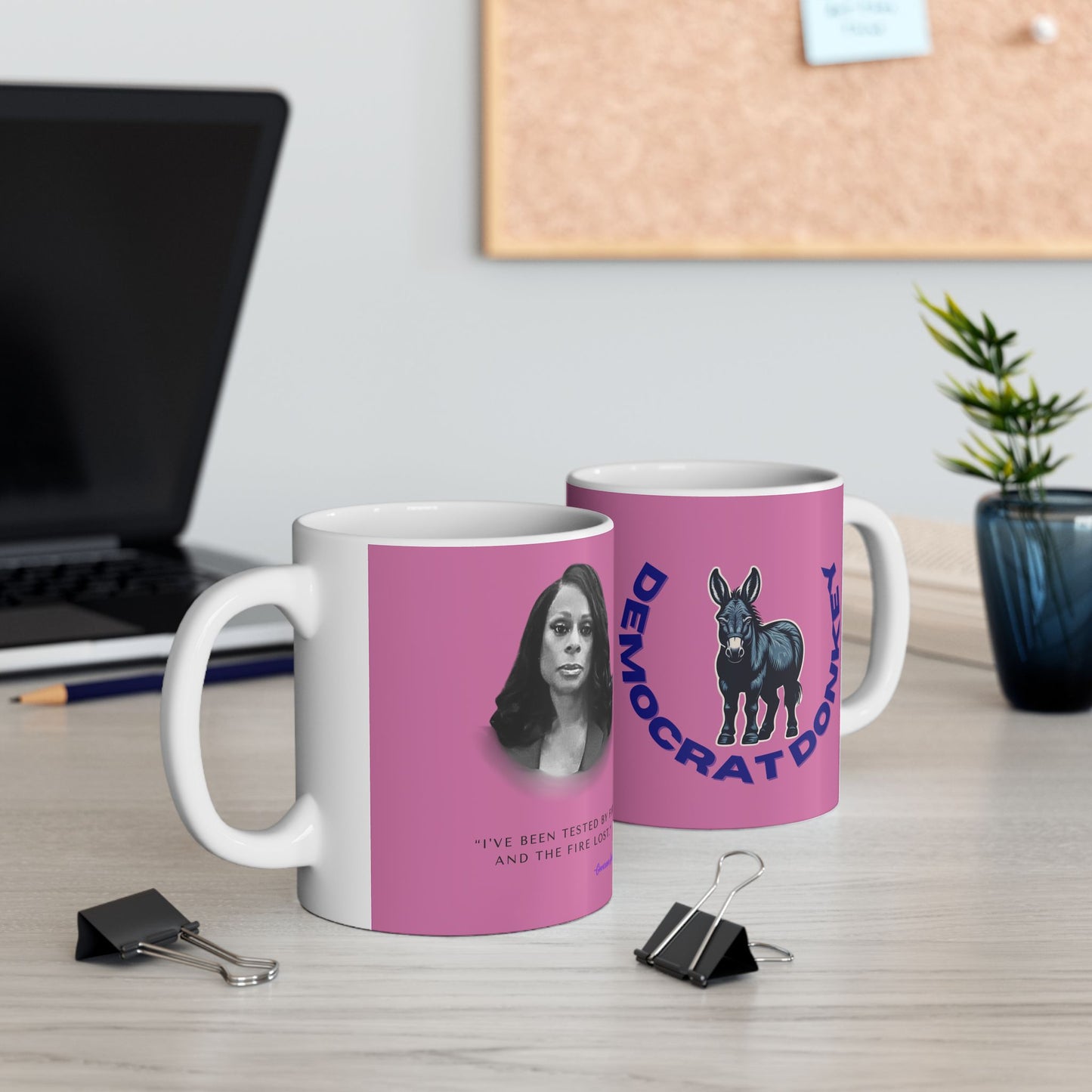 Democrat Donkey feat. Nicole Collier and Ann Richards Pink Ceramic Mug, 11oz & 15oz Sizes, Great for Birthdays, Coffee Lover's Present, Humorous Home Decor