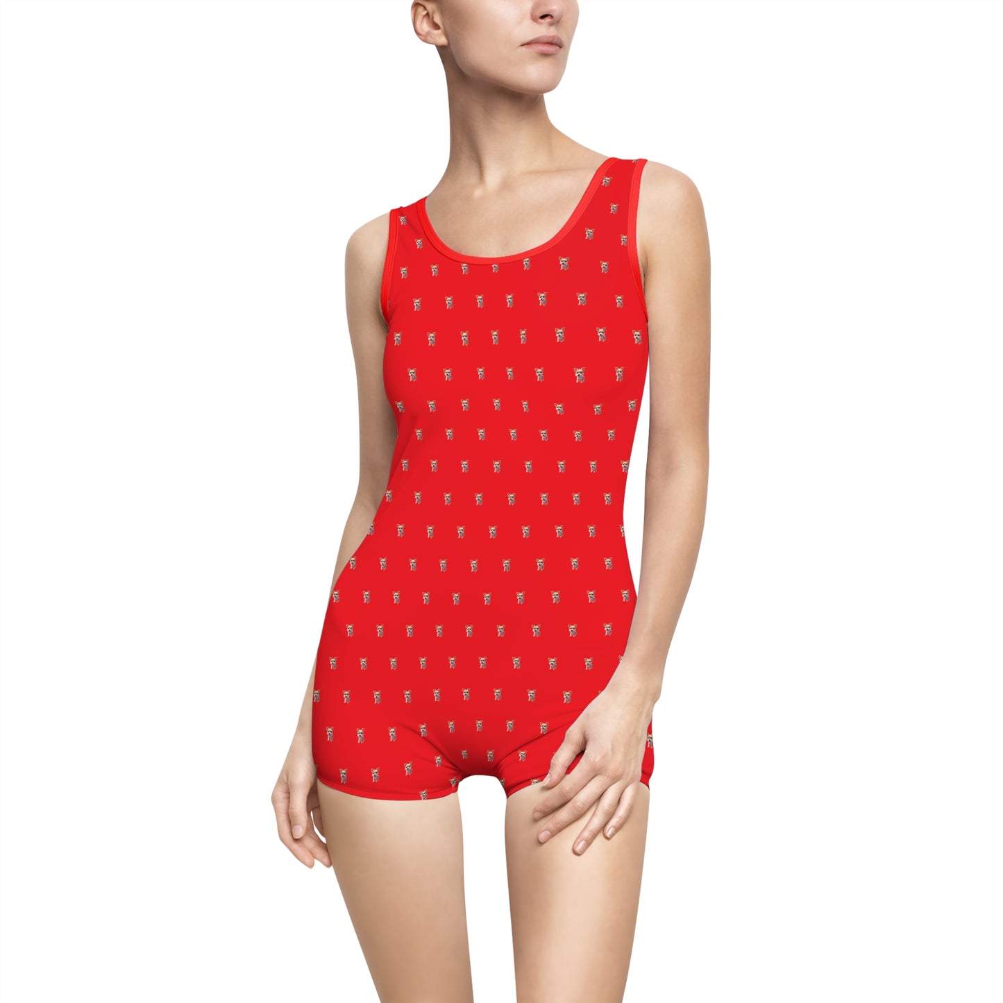 Women's Customizable MyGranddogger Red Vintage Swimsuit, Retro Bathing Suit, Stylish Swimwear, Summer Pool Party Outfit, Beach Vacation Essential, Holiday Swimwear