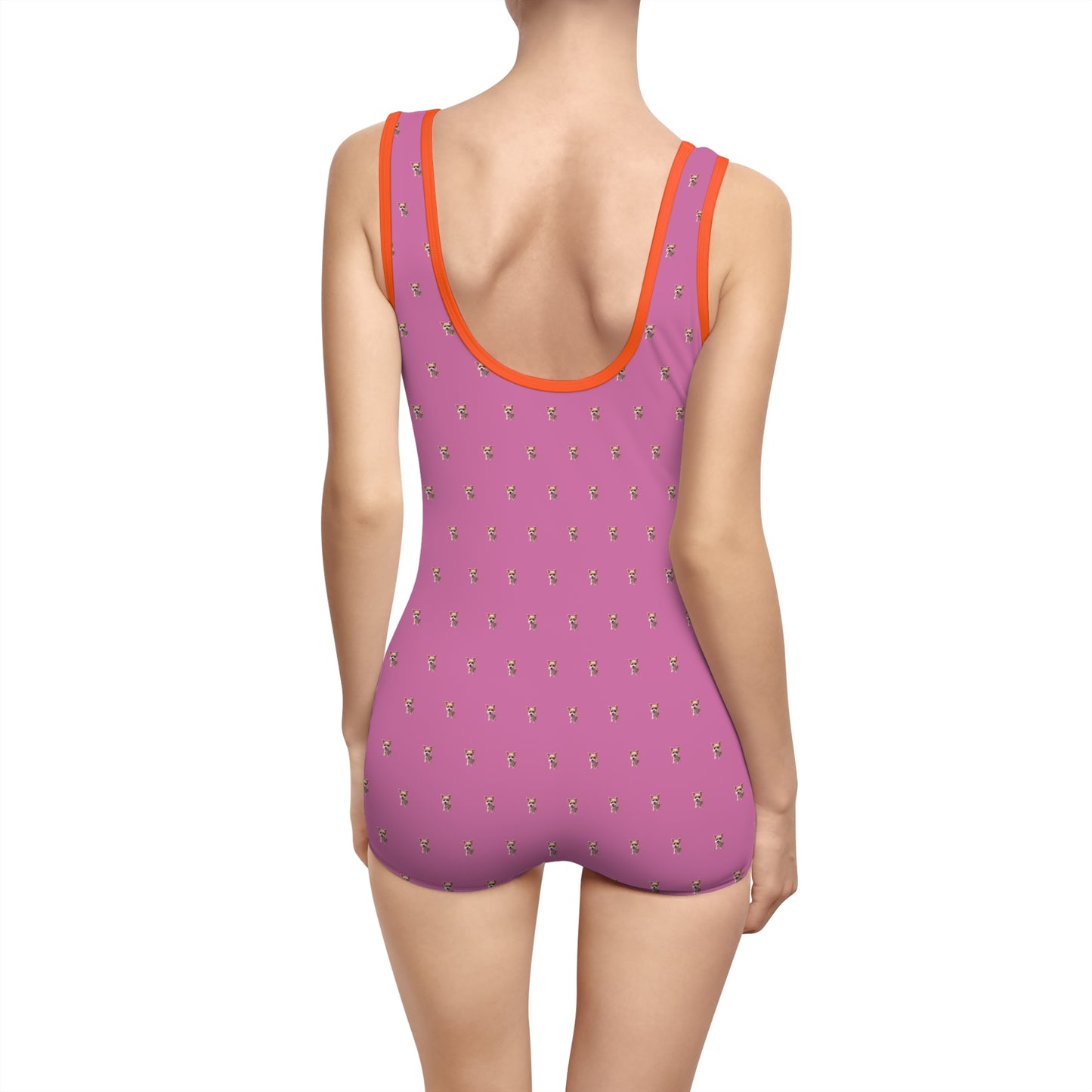 Women's Customizable MyGranddogger Pink Vintage Swimsuit, Retro Bathing Suit, Stylish Swimwear, Summer Pool Party Outfit, Beach Vacation Essential, Holiday Swimwear
