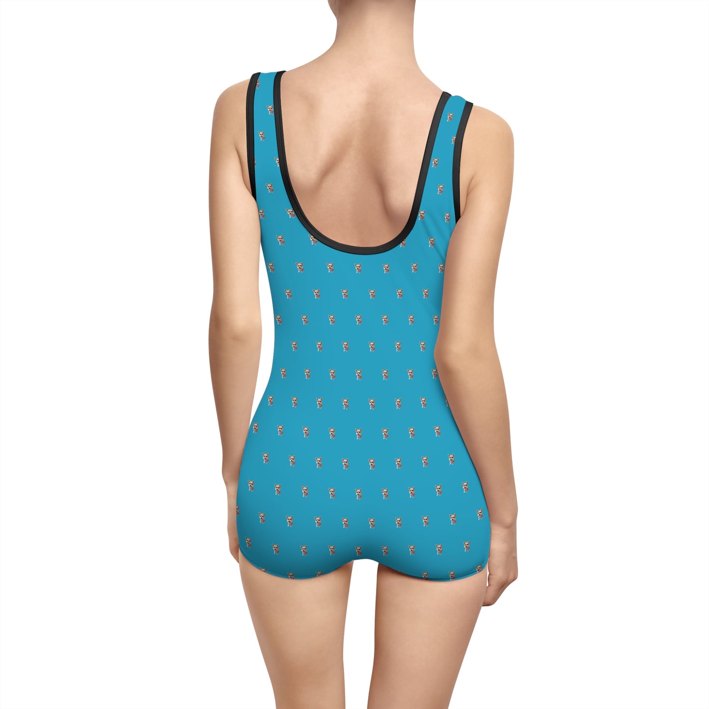 Women's Customizable MyGranddogger Turquoise Vintage Swimsuit, Retro Bathing Suit, Stylish Swimwear, Summer Pool Party Outfit, Beach Vacation Essential, Holiday Swimwear