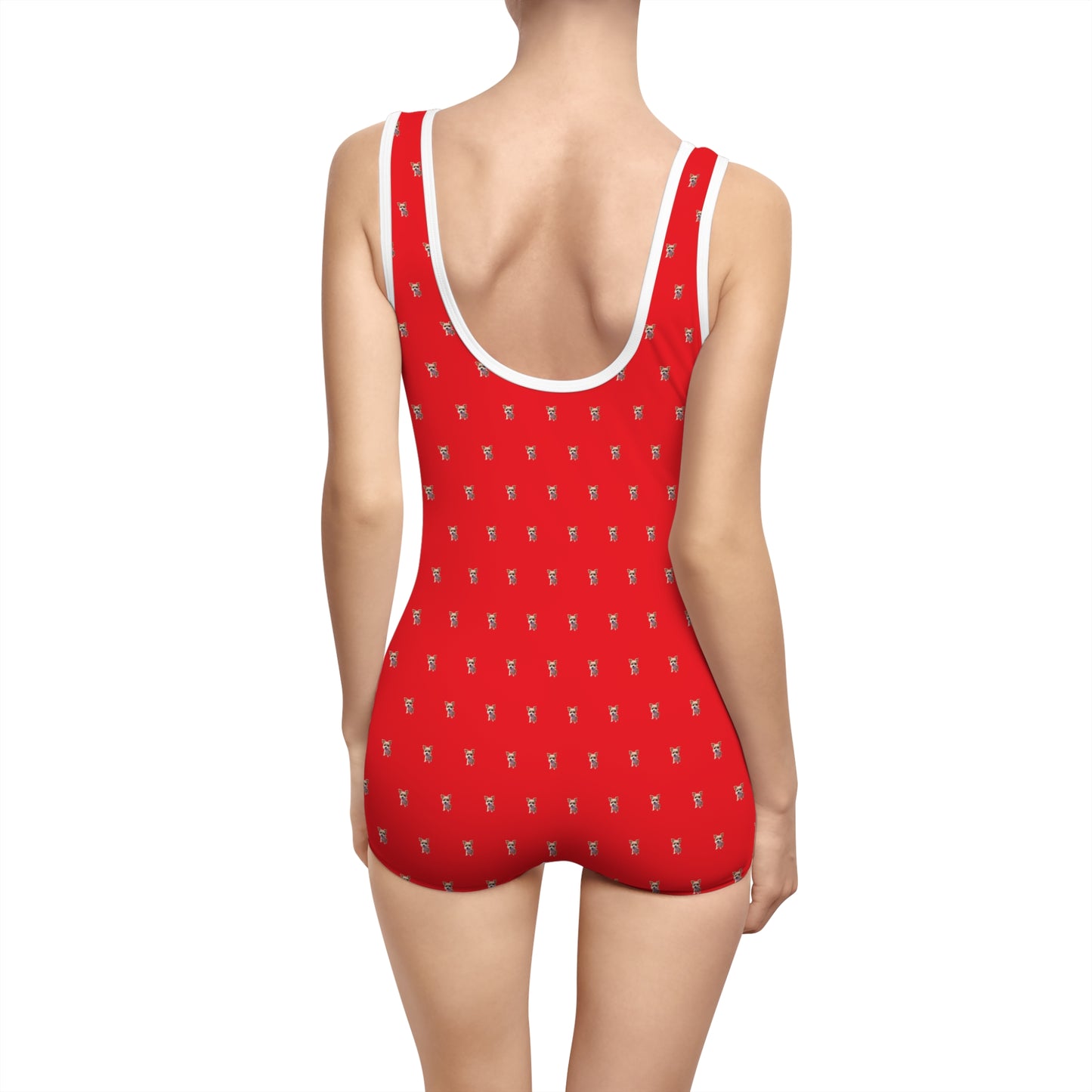 Women's Customizable MyGranddogger Red Vintage Swimsuit, Retro Bathing Suit, Stylish Swimwear, Summer Pool Party Outfit, Beach Vacation Essential, Holiday Swimwear