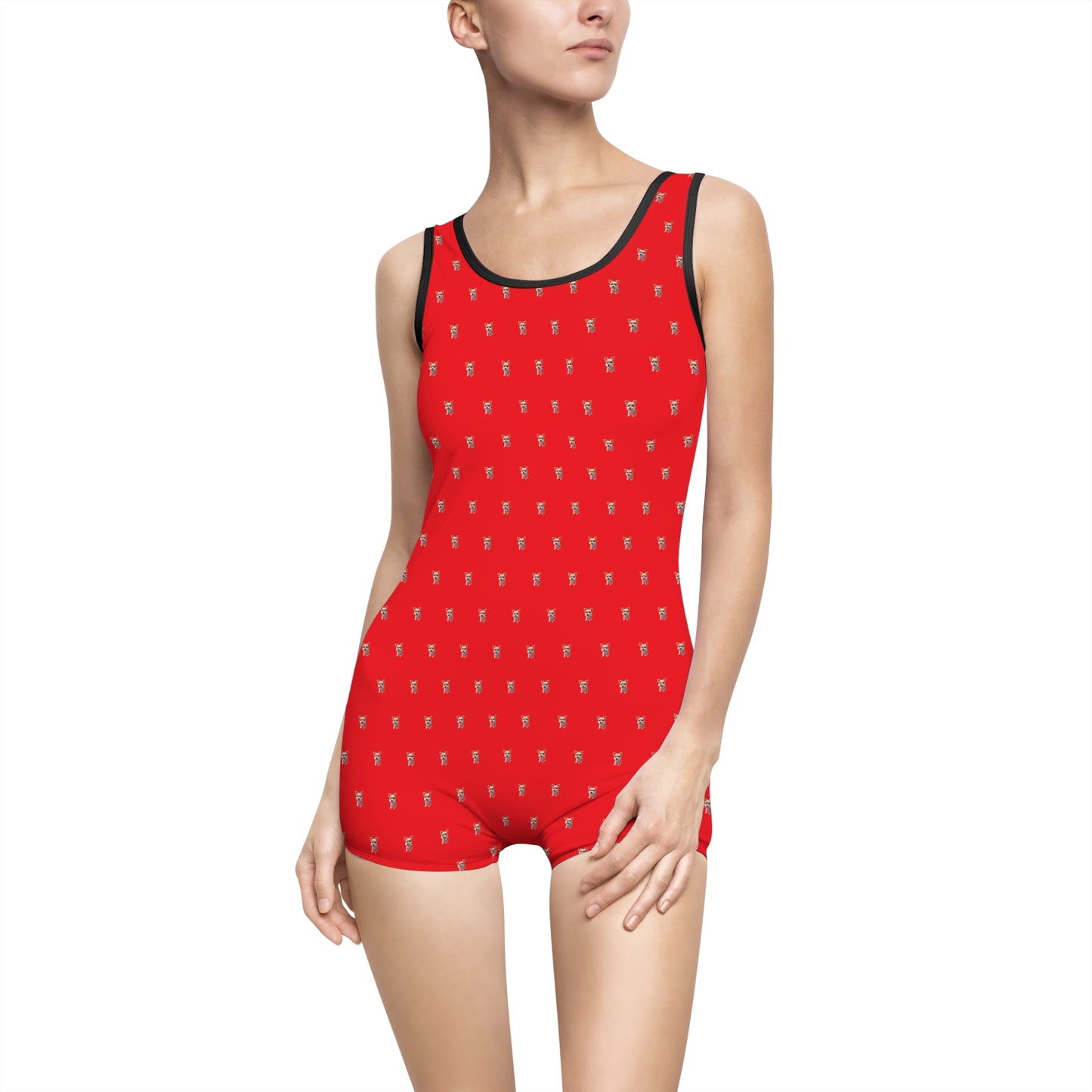 Women's Customizable MyGranddogger Red Vintage Swimsuit, Retro Bathing Suit, Stylish Swimwear, Summer Pool Party Outfit, Beach Vacation Essential, Holiday Swimwear