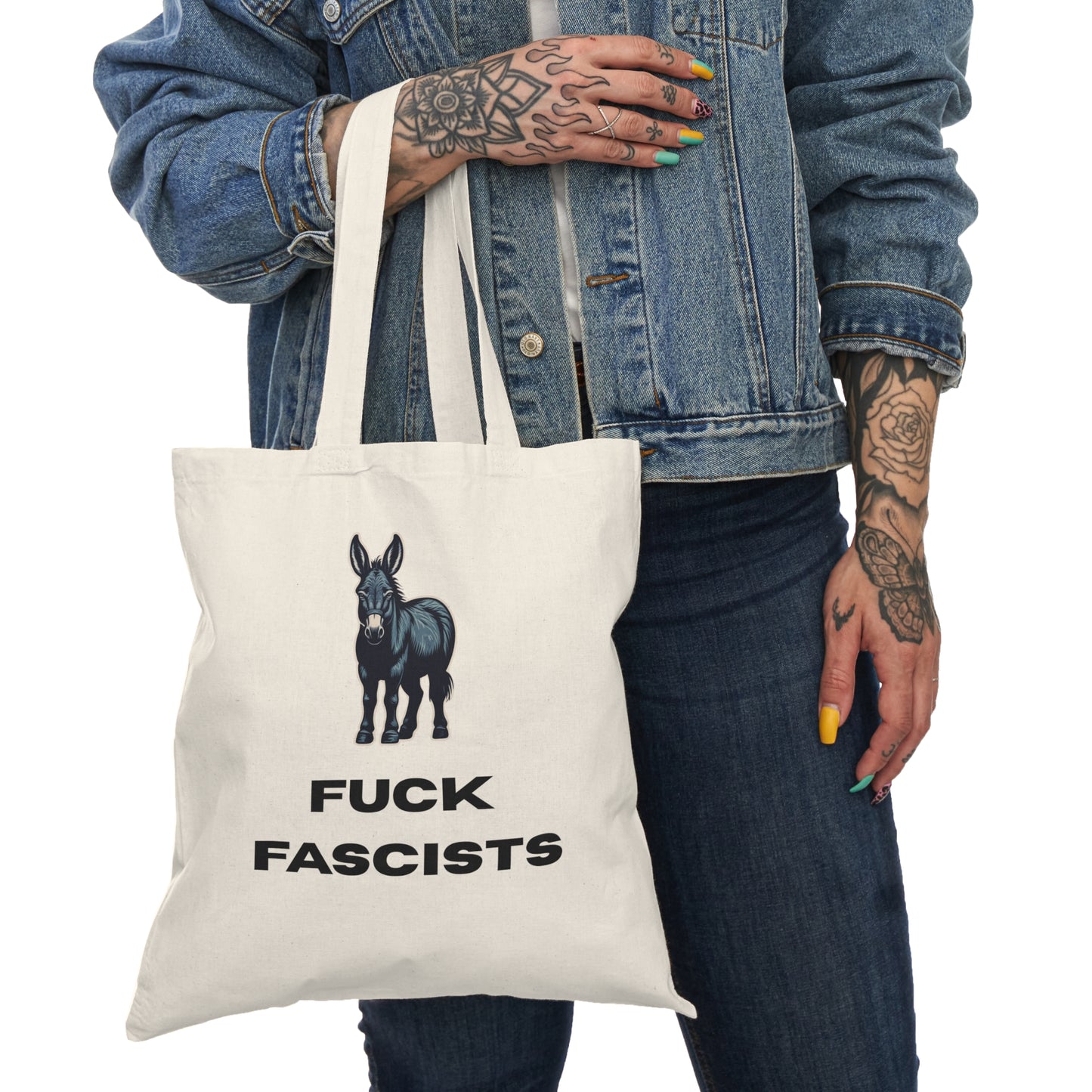 Democrat Donkey Fuck Fascists Tote Bag, Perfect Gift for Woke Grandpawrents, Eco-Friendly Shopping Bag