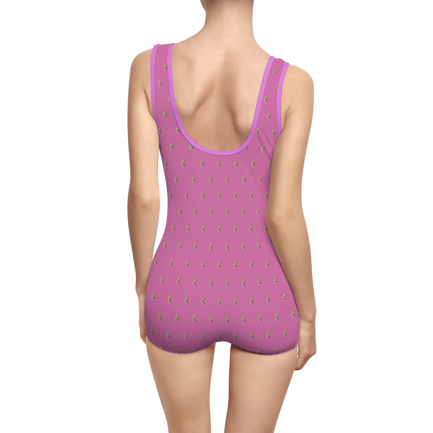 Women's Customizable MyGranddogger Pink Vintage Swimsuit, Retro Bathing Suit, Stylish Swimwear, Summer Pool Party Outfit, Beach Vacation Essential, Holiday Swimwear