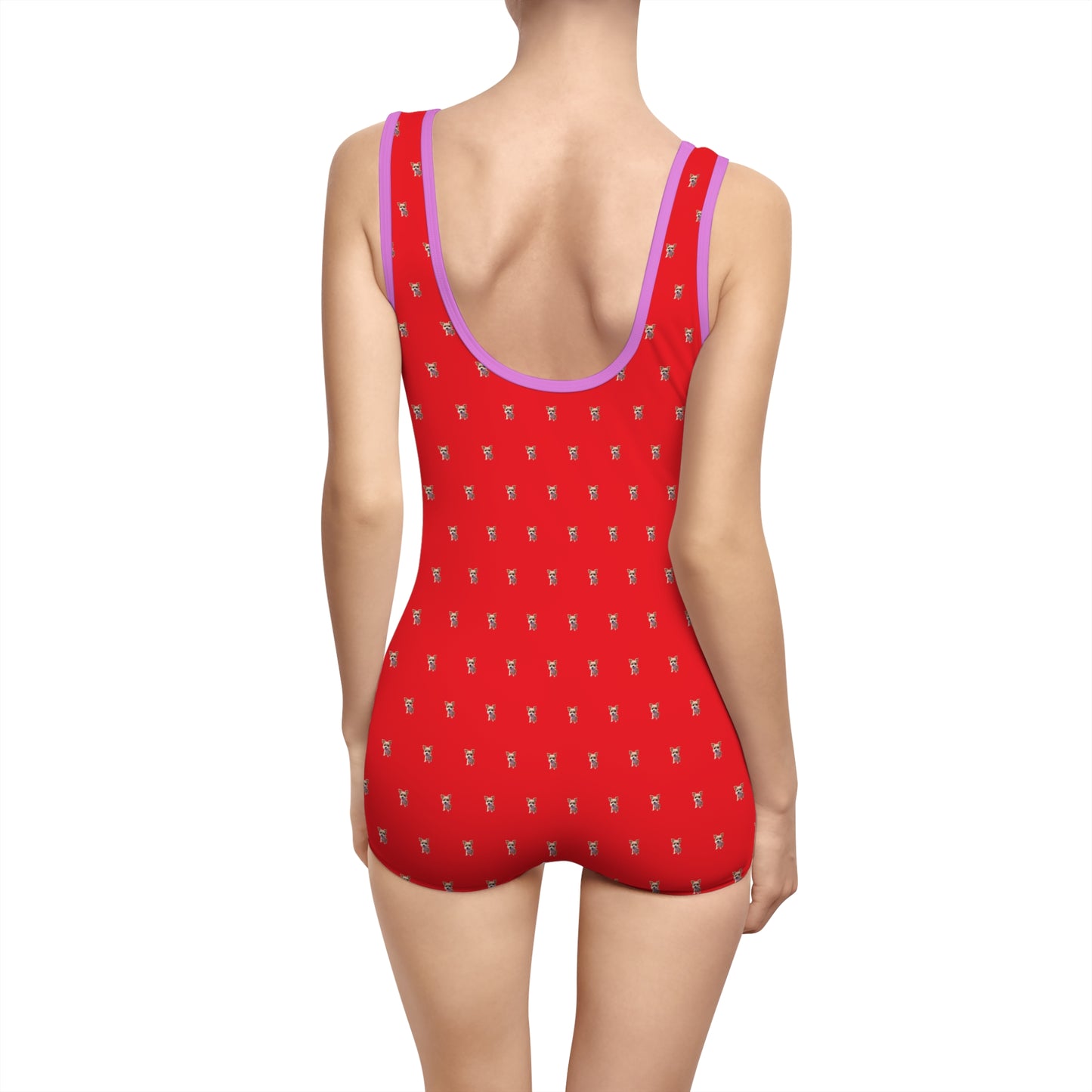 Women's Customizable MyGranddogger Red Vintage Swimsuit, Retro Bathing Suit, Stylish Swimwear, Summer Pool Party Outfit, Beach Vacation Essential, Holiday Swimwear