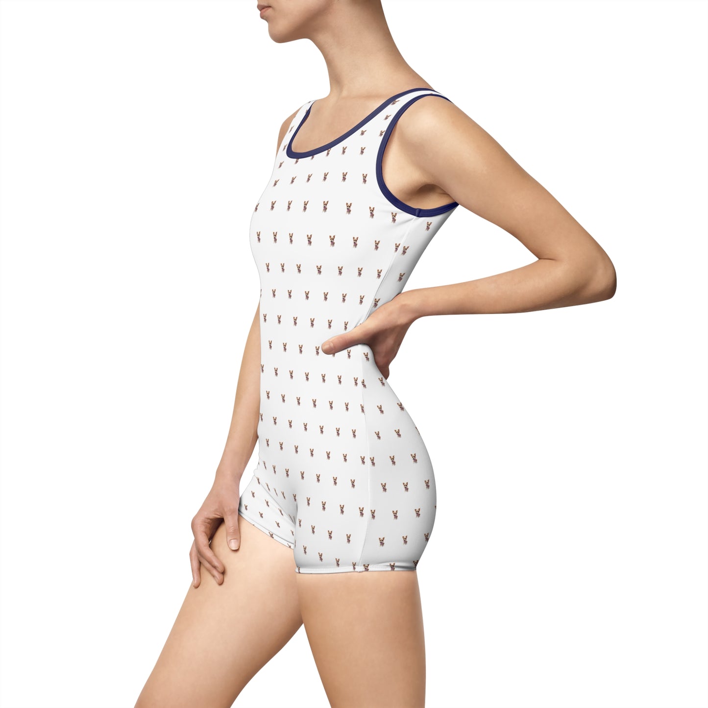 Women's Customizable MyGranddogger White Vintage Swimsuit, Retro Bathing Suit, Stylish Swimwear, Summer Pool Party Outfit, Beach Vacation Essential, Holiday Swimwear