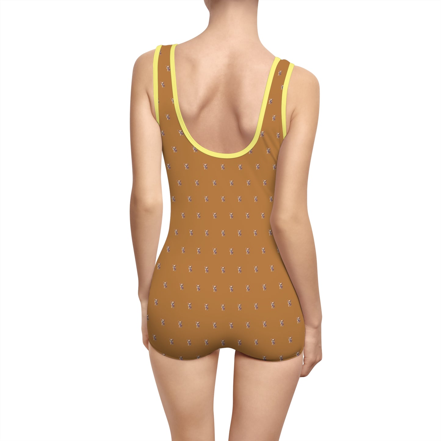 Women's Customizable MyGranddogger Light Brown Vintage Swimsuit, Retro Bathing Suit, Stylish Swimwear, Summer Pool Party Outfit, Beach Vacation Essential, Holiday Swimwear