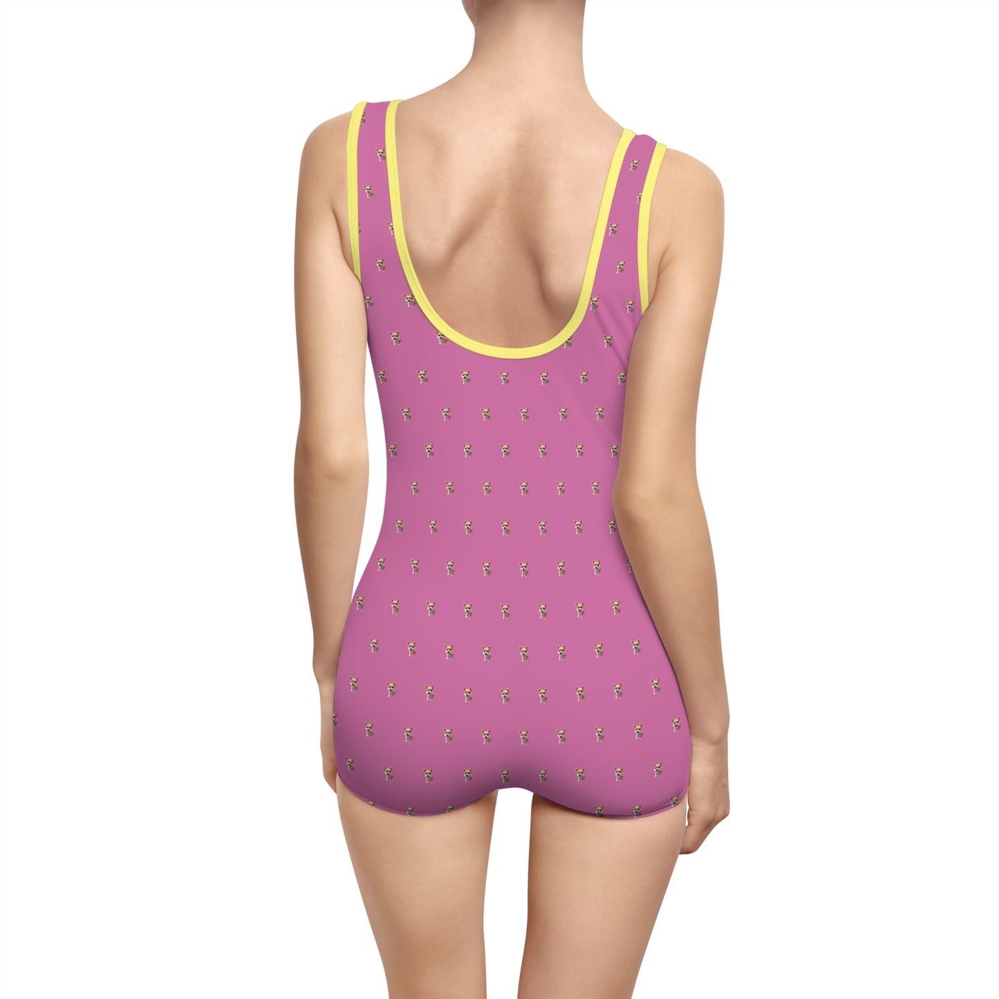 Women's Customizable MyGranddogger Pink Vintage Swimsuit, Retro Bathing Suit, Stylish Swimwear, Summer Pool Party Outfit, Beach Vacation Essential, Holiday Swimwear